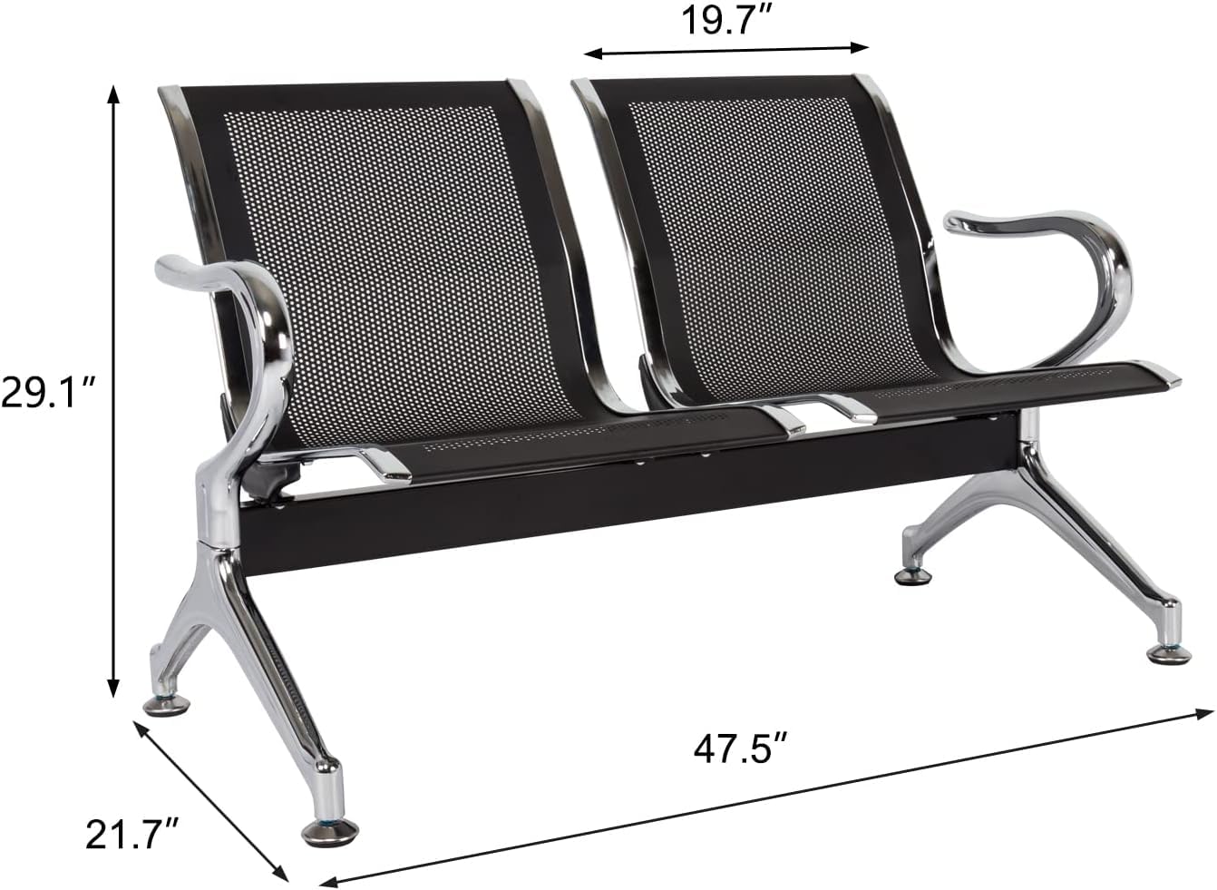 Kinsuite 2-Seat Airport Reception Bench with Arms - Modern Waiting Room Chairs for Office, Bank, Hospital - Durable Guest Chairs for Reception Areas & Lobbies (Black) - Perfect for High-Traffic Commercial Spaces