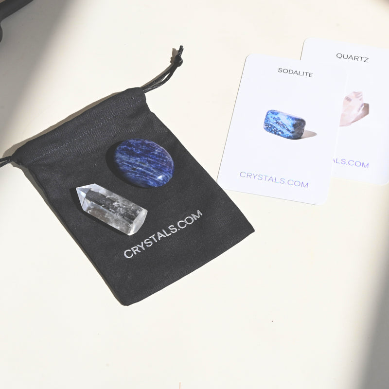 Intuition Pouch with Sodalite & Quartz Crystals - Spiritual Healing, Meditation & Energy Balancing Stone Set for Yoga, Reiki & Mindfulness Practice
