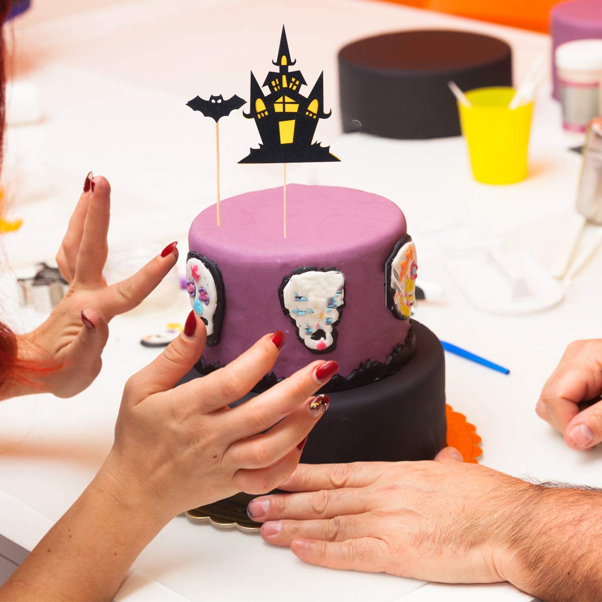 3pcs Halloween Bat Cake Toppers - Adorable Cake Decorations for Halloween Party, DIY Cake Picks & Edible Cake Accessories - Perfect for Halloween Desserts, Cupcakes, and Spooky Treats