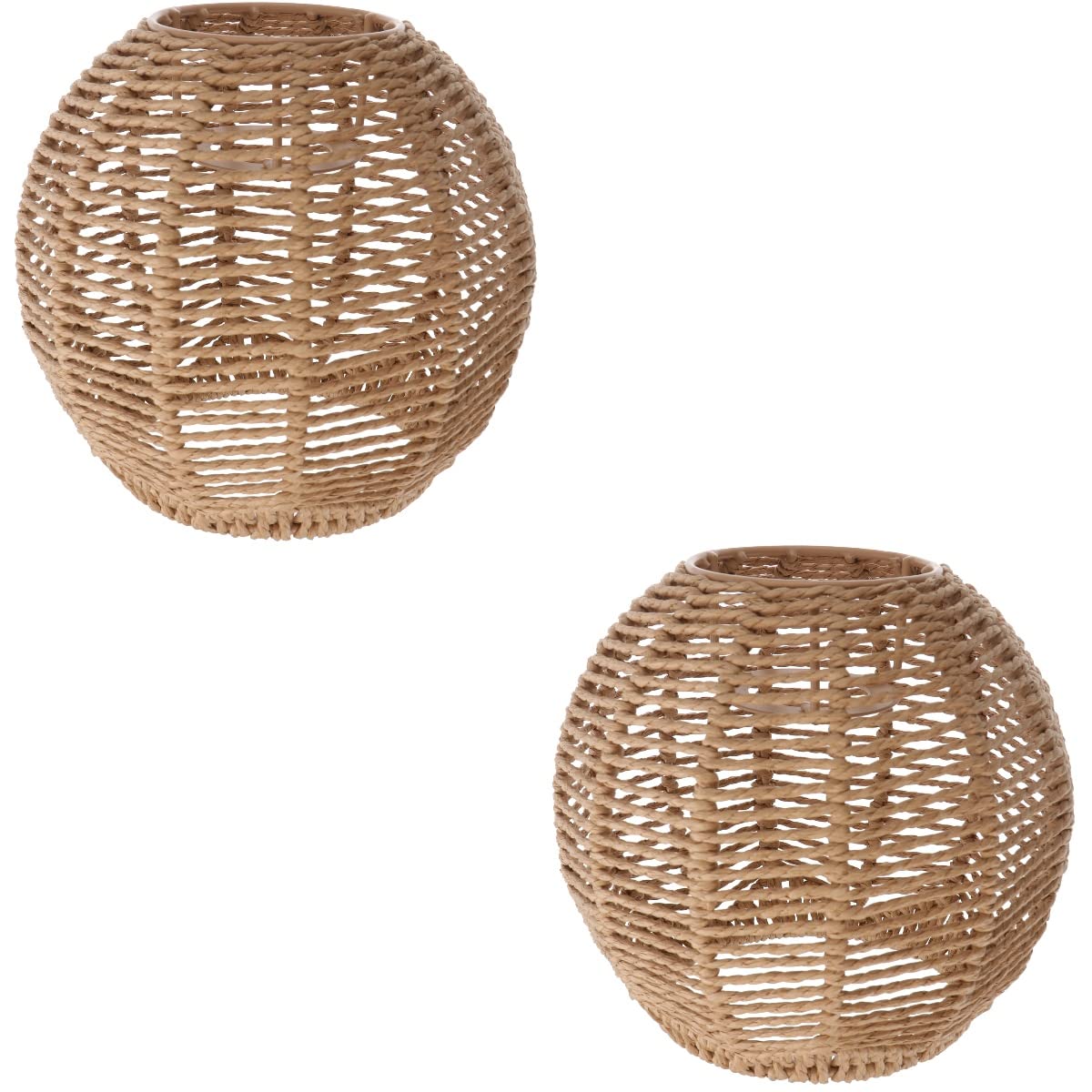 Vintage Round Woven Rattan Pendant Lamp Shade - Set of 2, Natural Chandelier Cover for Living Room, Bedroom, Hotel & Restaurant Decor - Perfect for Boho, Farmhouse & Coastal Style Interior Lighting