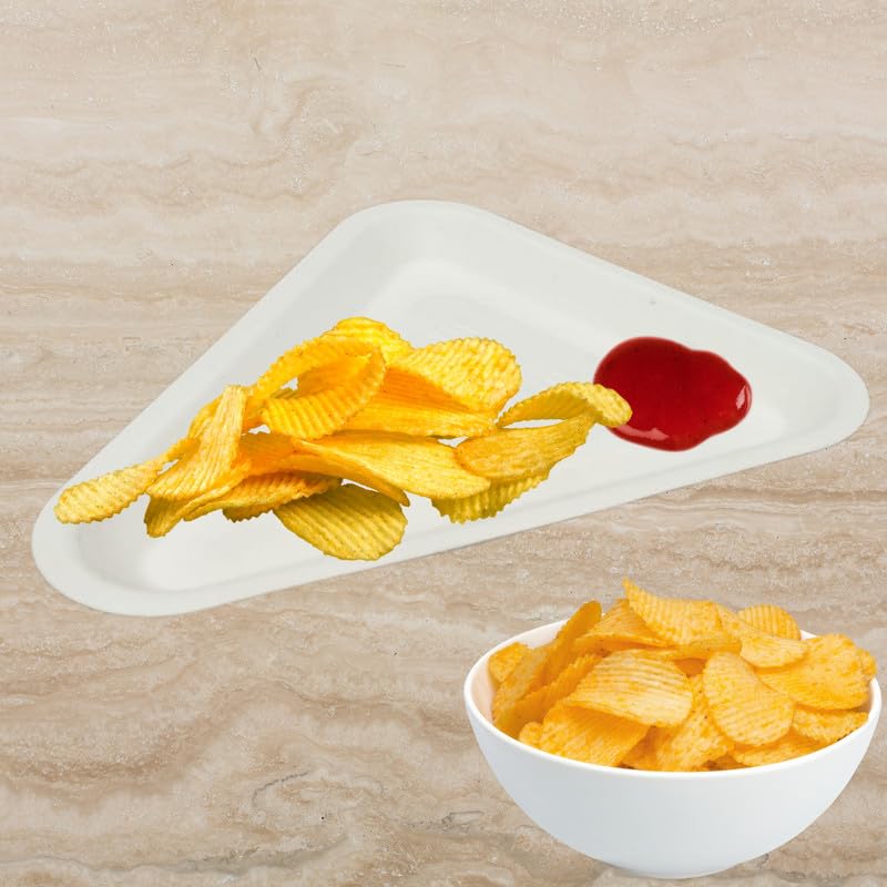 Eco-Friendly 5 Inch Disposable Paper Plates - 50 Pack, Triangle White Sugarcane Plates for Cake, Snacks & Desserts | Perfect for Parties, Picnics & Catering Events