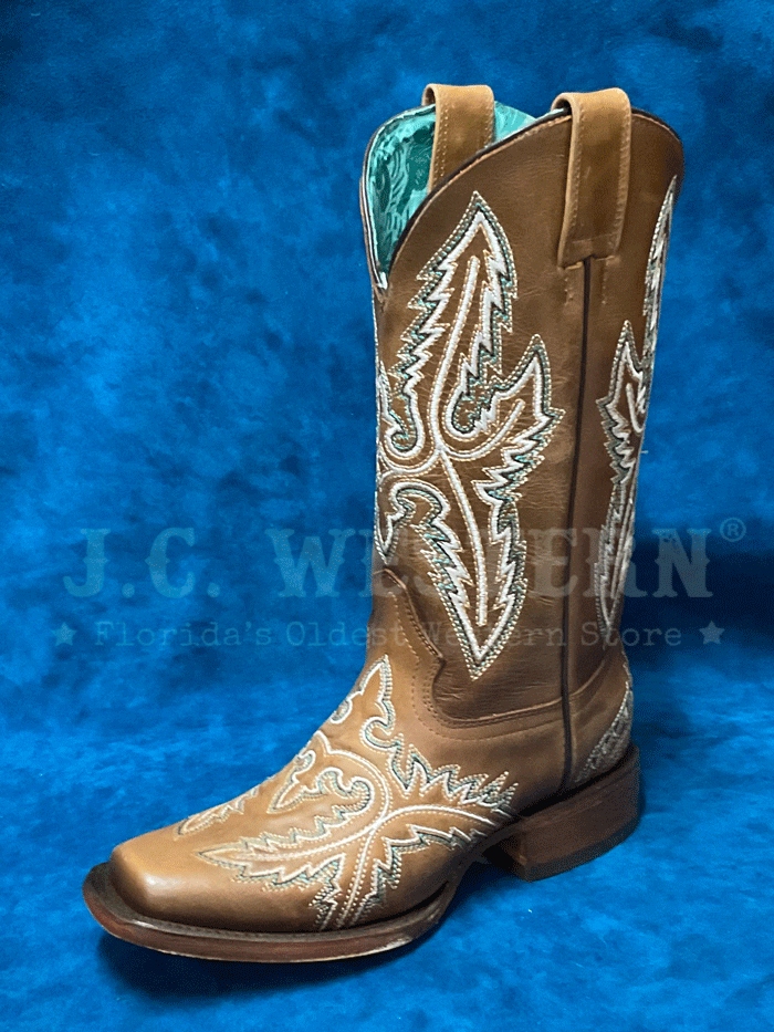 Corral B5008 Women's Floral Embroidery Western Boots - Square Toe Cowgirl Boots in Golden Tan for Rodeo, Country Dancing & Western Fashion