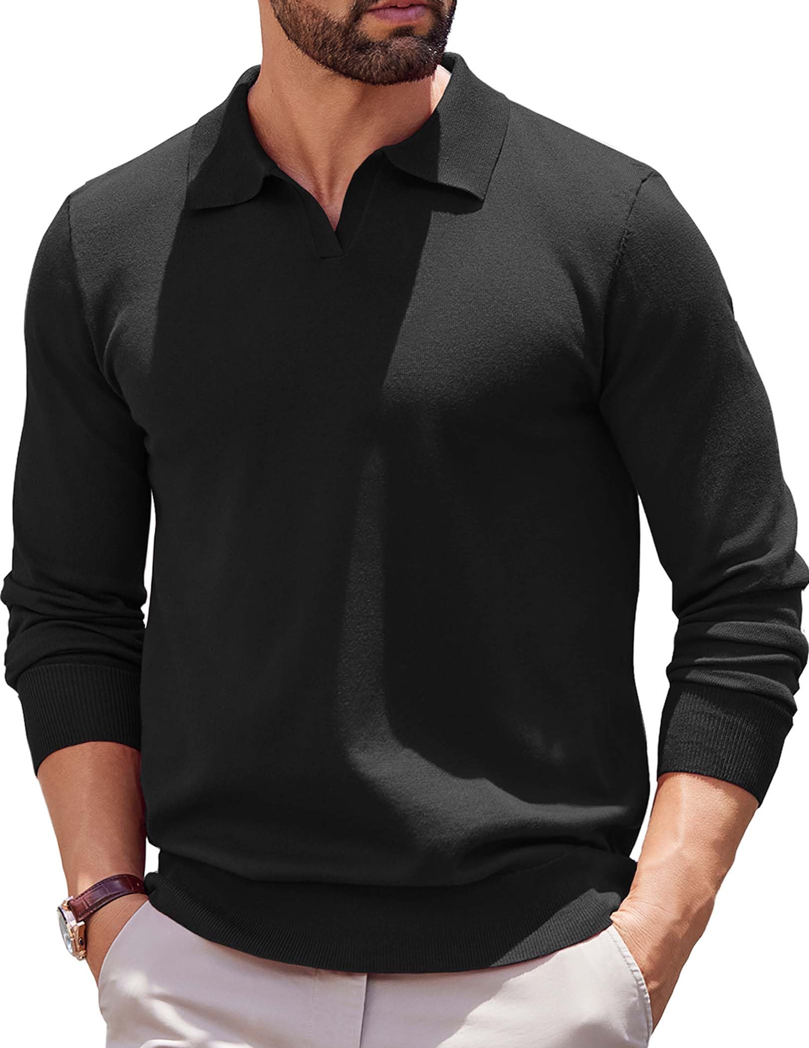 COOFANDY Men's Lightweight Ribbed Knit Polo Sweater - Long Sleeve Pullover Shirt for Casual & Business Wear | Perfect for Office, Date Night & Fall Layering