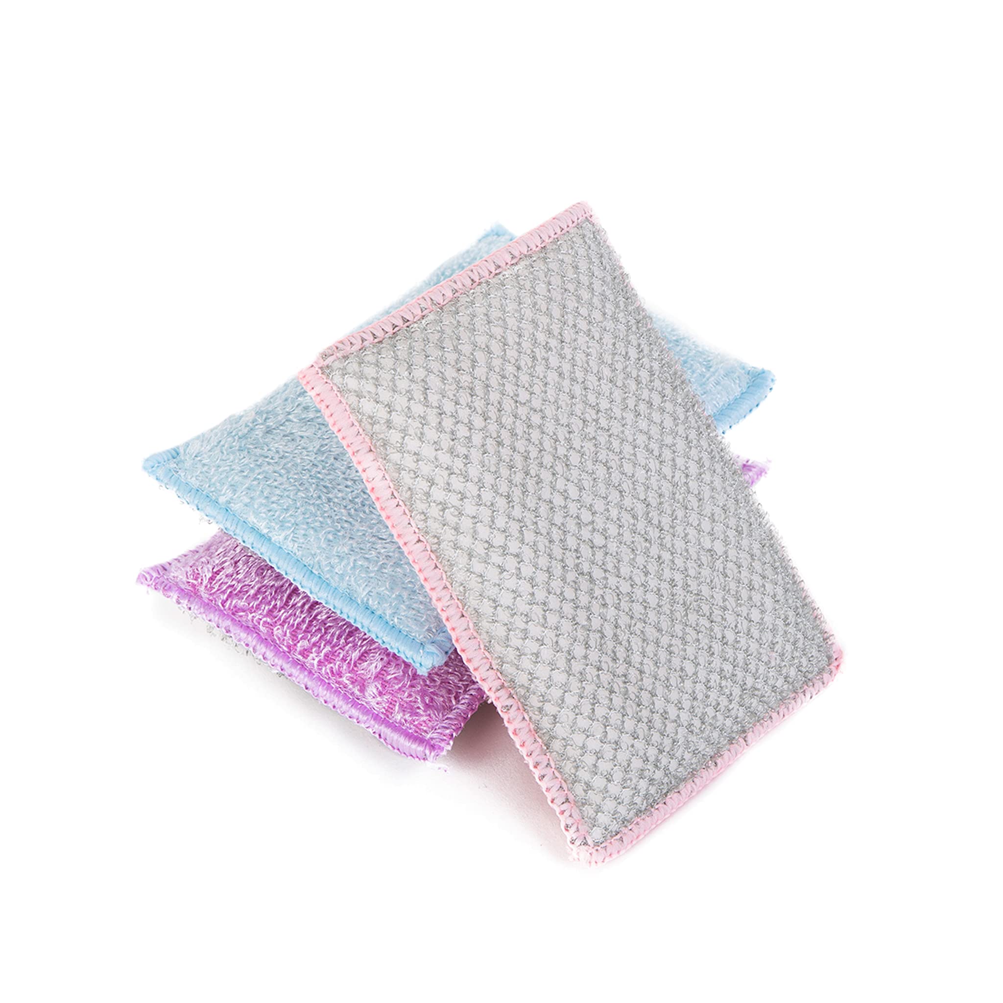 Bamboo Scrub Sponge Set of 3 - Soft & Non-Scratch for Dishes & Hard Stains - Pastel Colors for Kitchen Cleaning