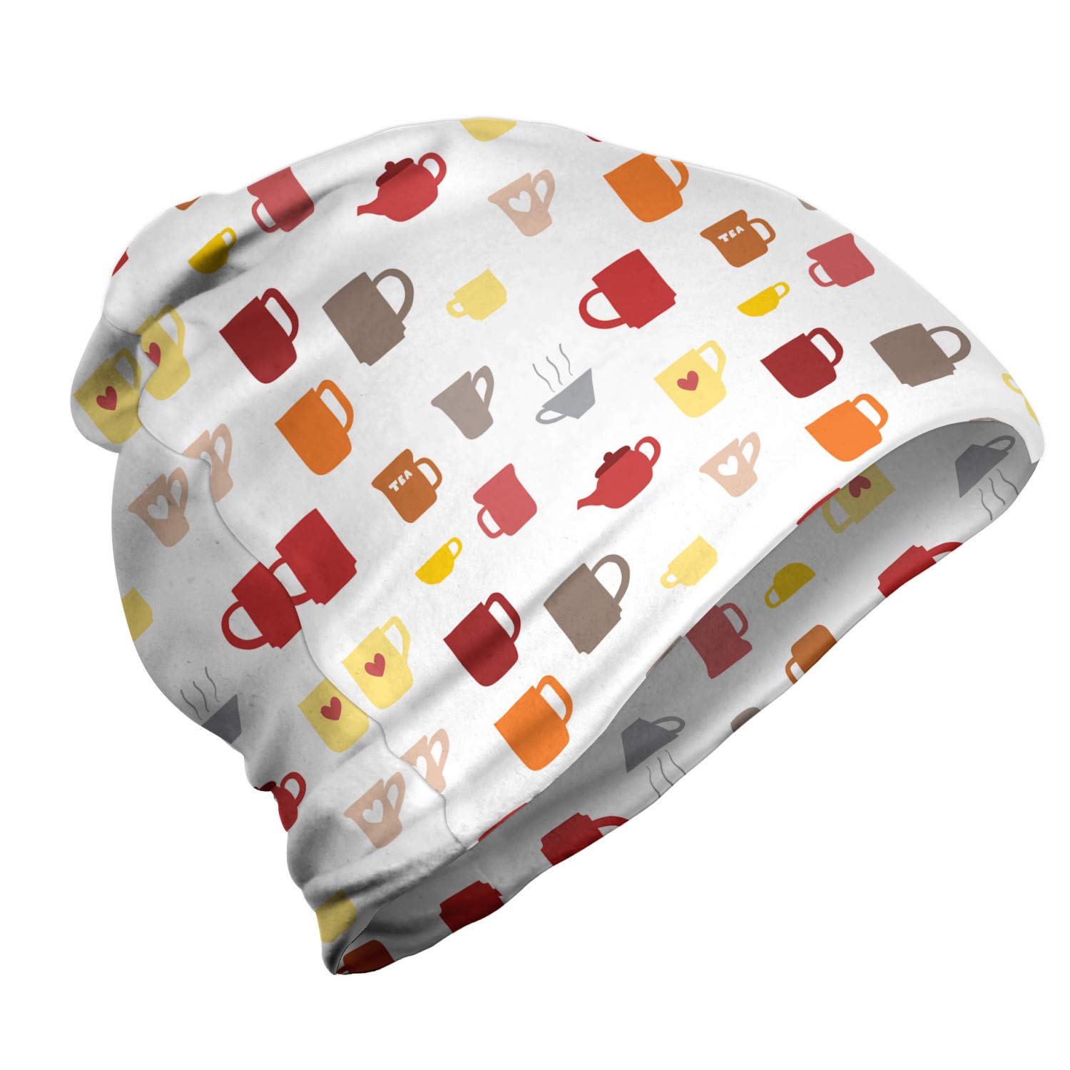 Ambesonne Unisex Beanie - Colorful Coffee Cups & Mugs Design - Warm Winter Hat for Men & Women - Perfect for Hiking, Outdoor Activities & Cold Weather Fashion