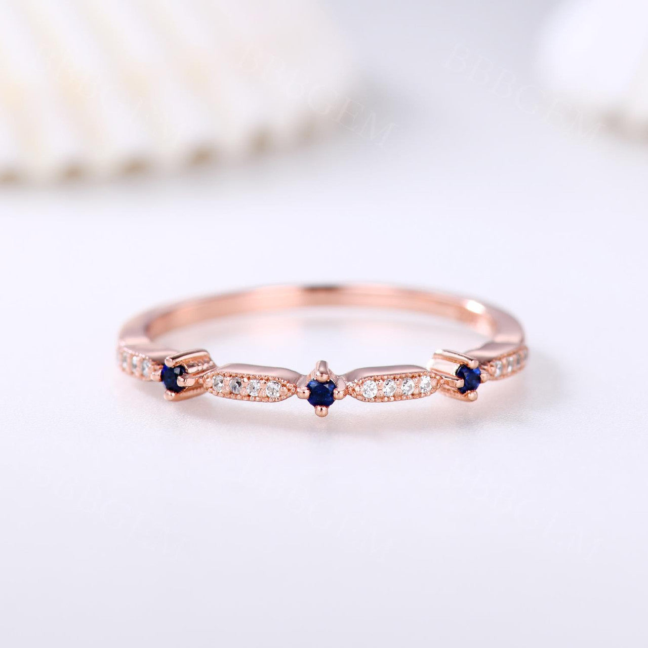 Exquisite Sapphire & Diamond Wedding Ring - Half Eternity Matching Band in Rose Gold | Perfect for Anniversaries, Engagements & Bridal Jewelry Sets