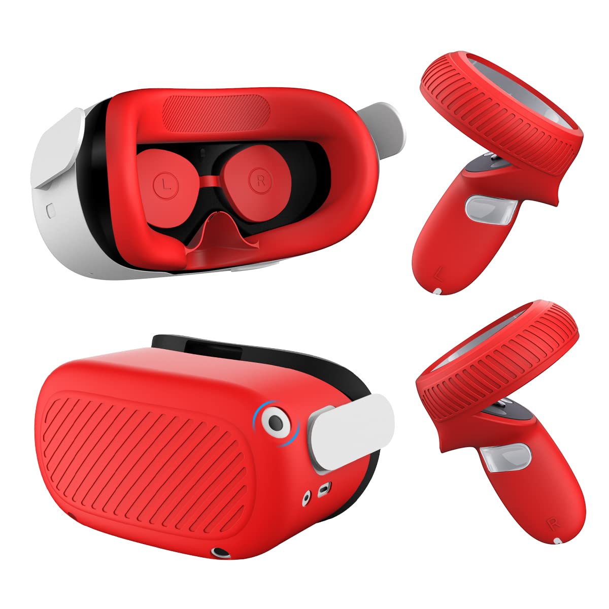 Oculus Quest 2 Silicone Accessories Kit - 4 in 1 Touch Controller Grip Cover, Handle Sleeve, Face Cover & Lens Protector for VR Headset (Red) | Enhanced Comfort & Protection for Gaming & Fitness VR Sessions