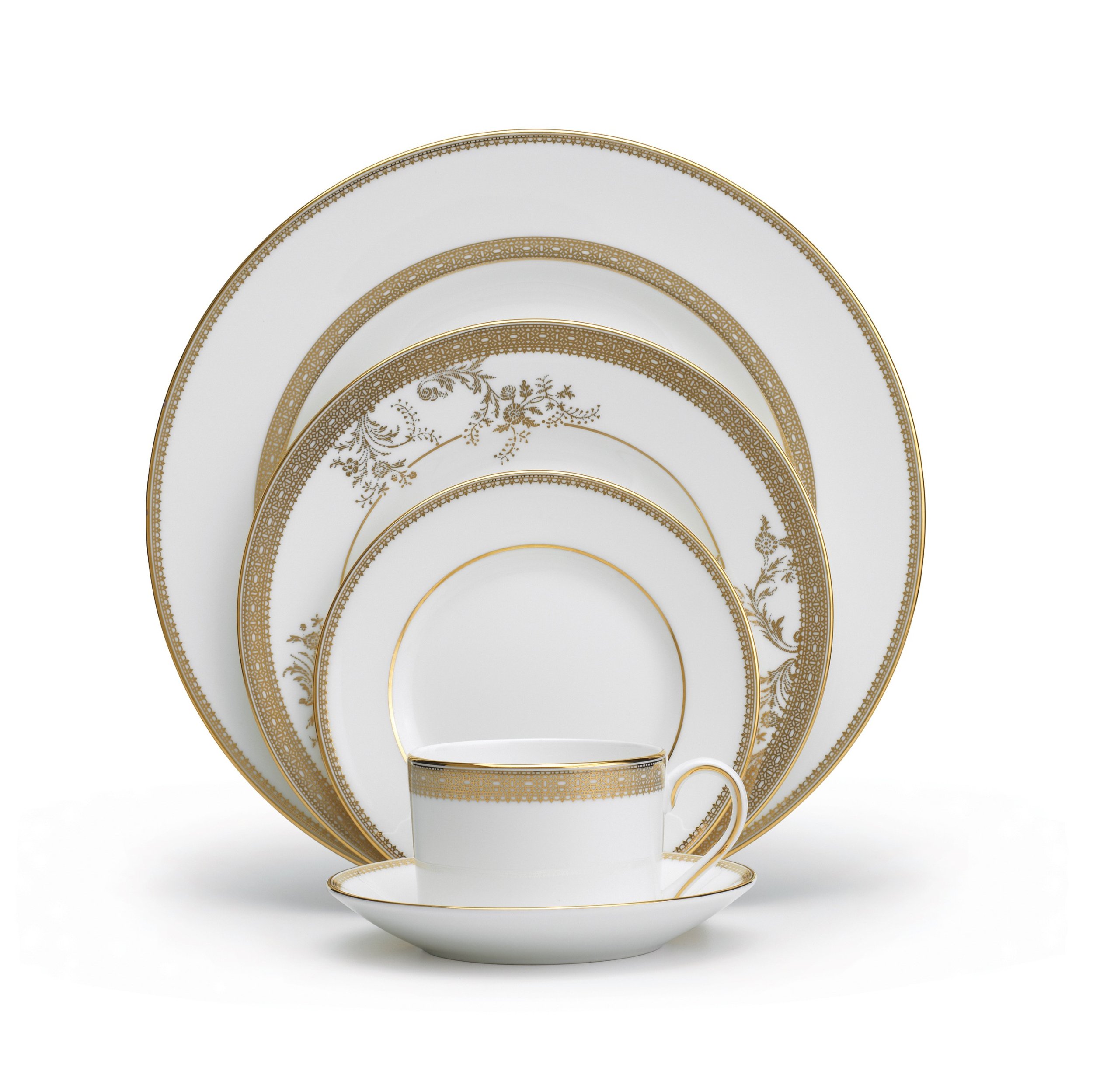 Vera Wang Wedgwood Vera Lace Gold 5-Piece Dinnerware Set - Elegant Fine China for Wedding, Anniversary & Formal Dining - Perfect for Bridal Registry & Special Occasions