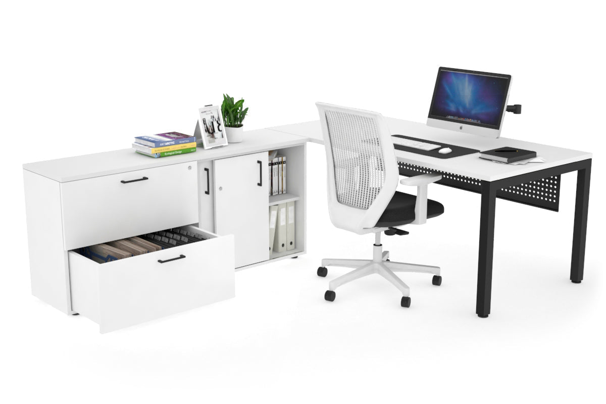 Quadro Square Executive Black Frame Office Desk [1800L x 700W] - Modern Workspace Solution for Home & Business Offices
