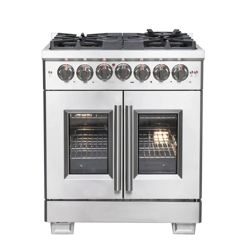 Forno 30 Inch Capriasca Dual Fuel Range - 5 Gas Burners, 100,000 BTU, French Door Electric Oven in Stainless Steel (Model FFSGS6387) - Perfect for Home Kitchens, Restaurants & Professional Chefs