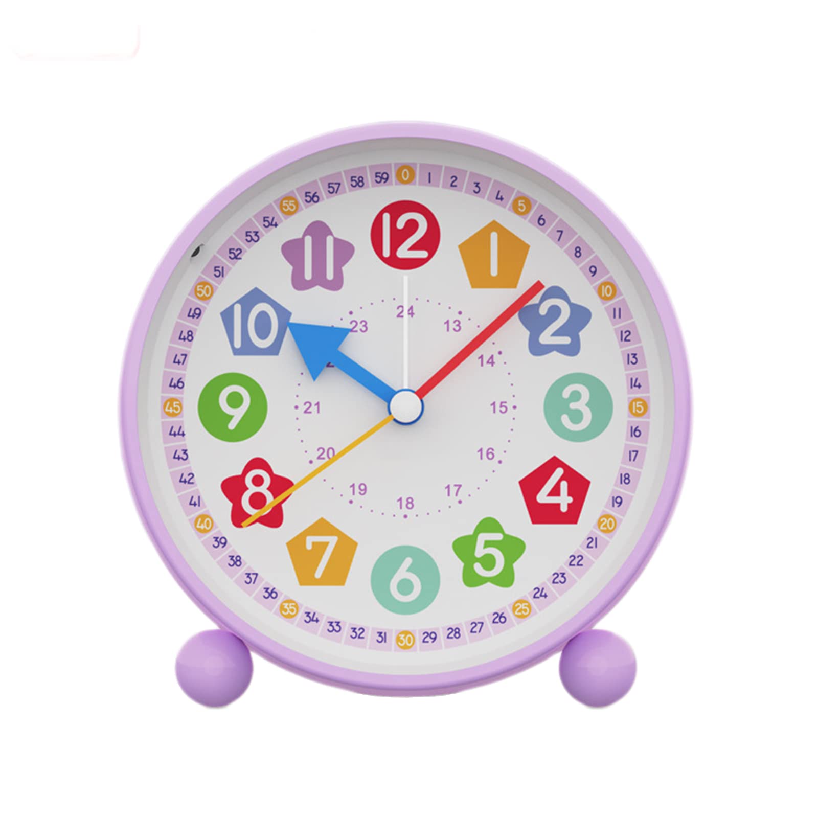 Educational Analog Alarm Clock for Kids - 4 Inch Silent Non-Ticking Teaching Clock with Night Light | Perfect for Bedroom, Nursery & Classroom Learning | Purple Cute Desk Clock for Girls & Boys