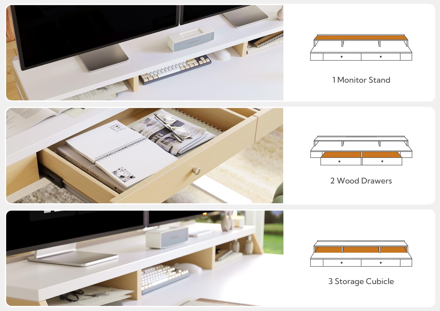 Claiks 55 Inch Electric Adjustable Standing Desk with Drawers & Storage Shelves - Height Adjustable Sit Stand Desk with Wheels, White | Perfect for Home Office, Gaming Setup & Workspace Ergonomics