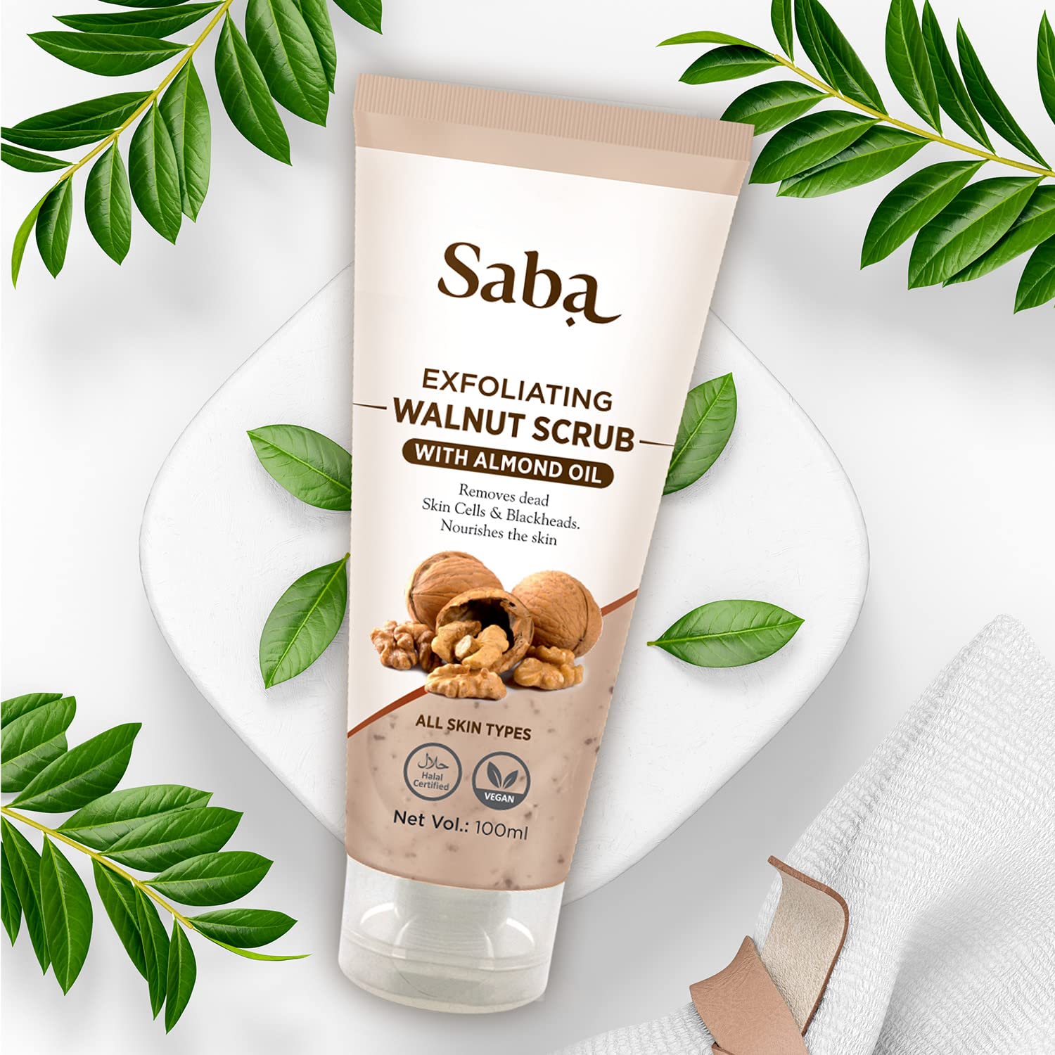**Saba Exfoliating Walnut Scrub, Daily Moisturizing & Anti-Acne Neem Face Wash Combo – 3-Pack (100ml Each) for All Skin Types – Deep Cleansing, Hydration & Acne Control – Perfect for Daily Skincare Routine**