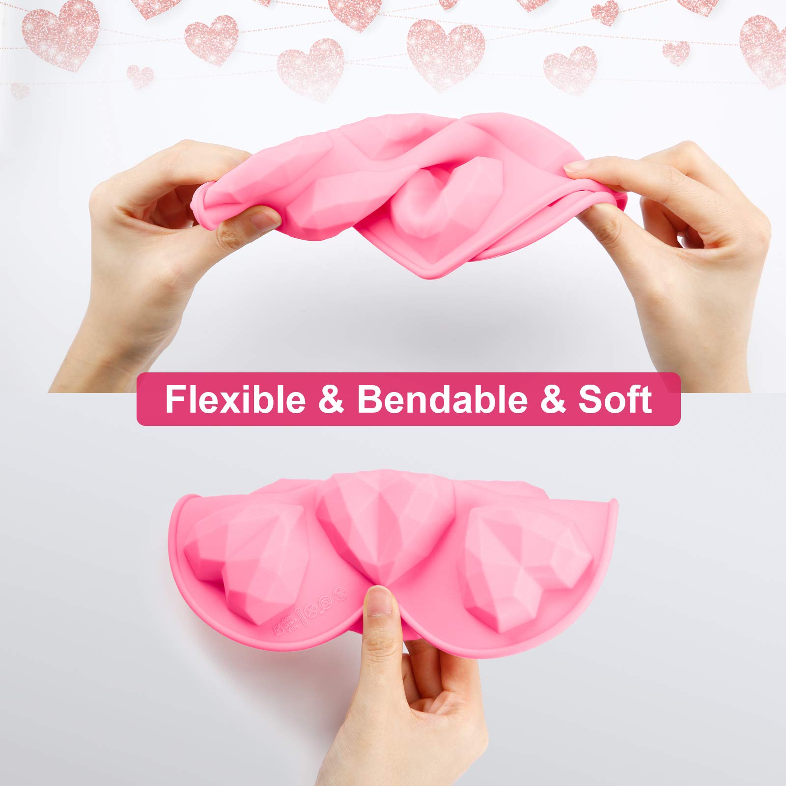 2 Pcs Valentine's Day Silicone Molds - Diamond Heart Love Shape 3D Cake Chocolate Molds for Baking, Wedding, Dessert, Mousses & Cheesecake (Pink) | Perfect for Romantic Gifts, DIY Treats & Party Decorations