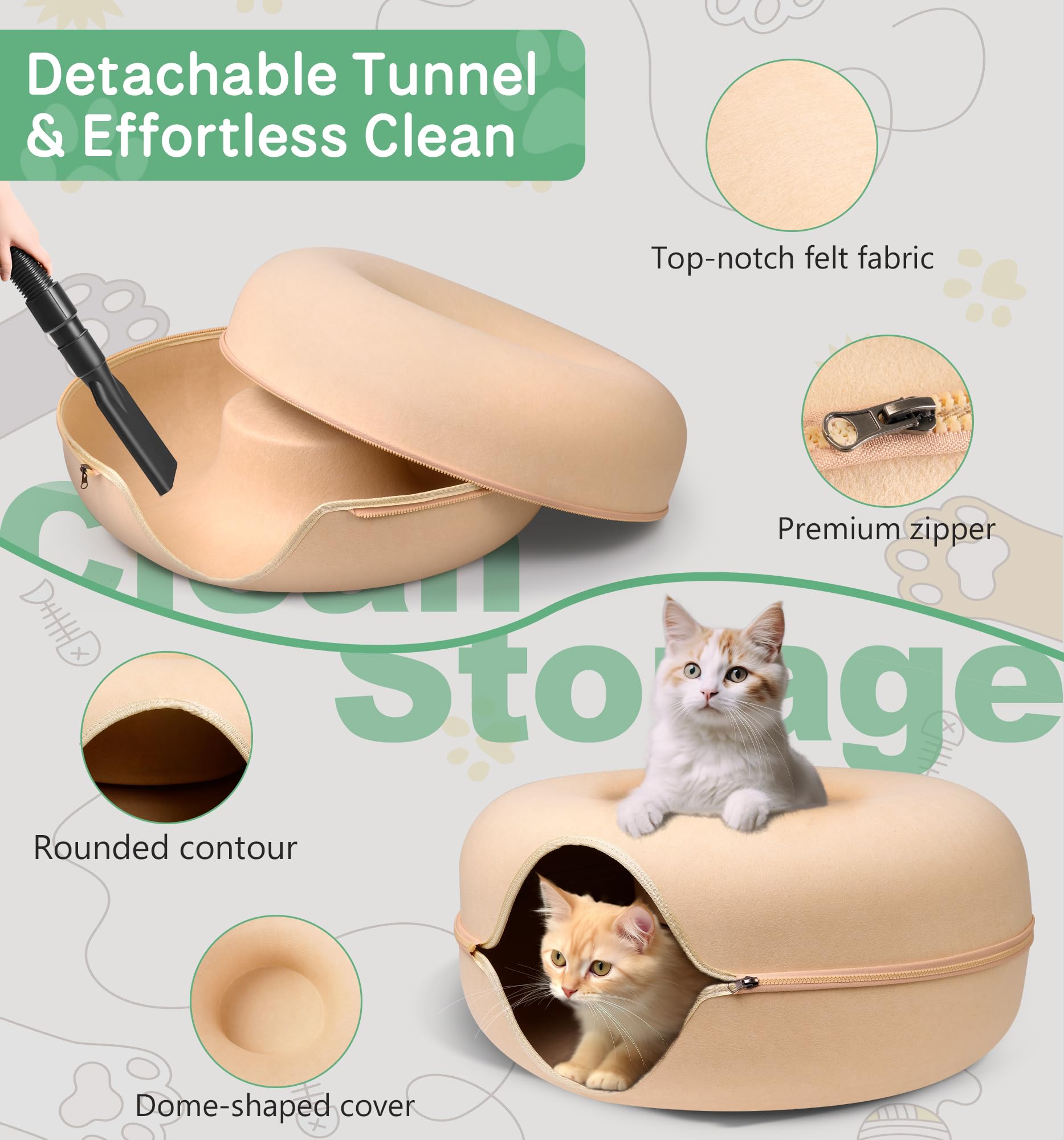 Peekaboo Cat Cave for Multiple & Large Cats - Washable & Detachable Scratching Donut Bed for Indoor Cats Up to 9 lbs - Cozy Cat Tunnel Bed in Yellow - Perfect for Napping, Playtime & Multi-Cat Households