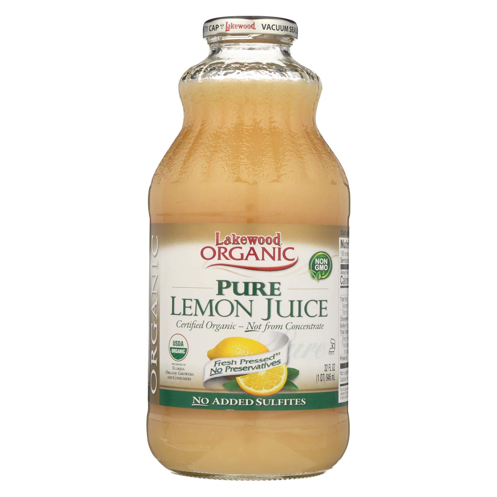 Organic Lemon Juice by Lakewood - 100% Pure, Not from Concentrate, 32oz Glass Bottle (Pack of 12) - Perfect for Cooking, Baking, Drinks & Detox