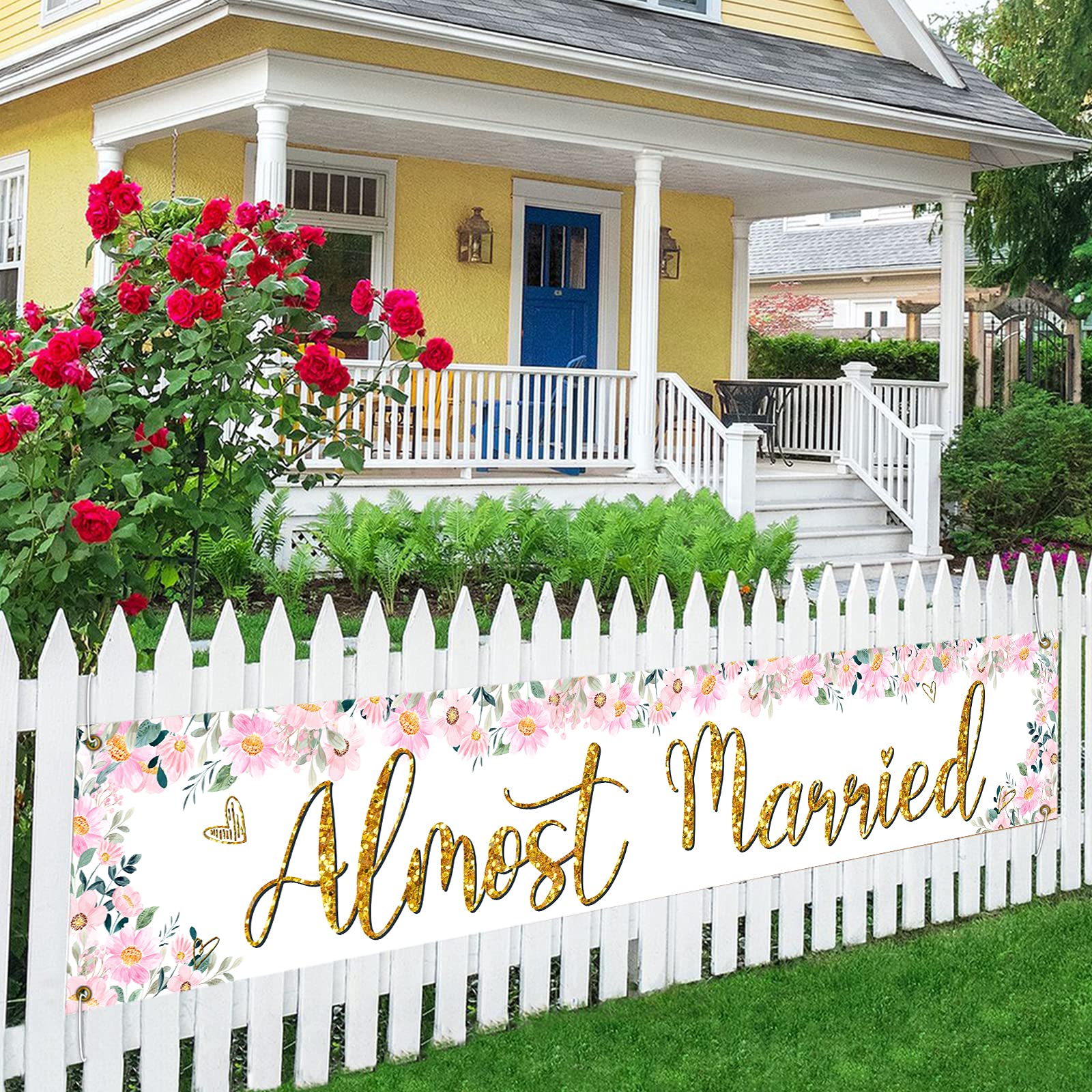 Almost Married Large Banner Sign - 9.8 x 1.6 Ft Wedding Rehearsal Dinner Decor, Engagement Party Sign for Bridal Shower, Bachelorette & Wedding Celebrations - Perfect for Photo Backdrops & Venue Decorations