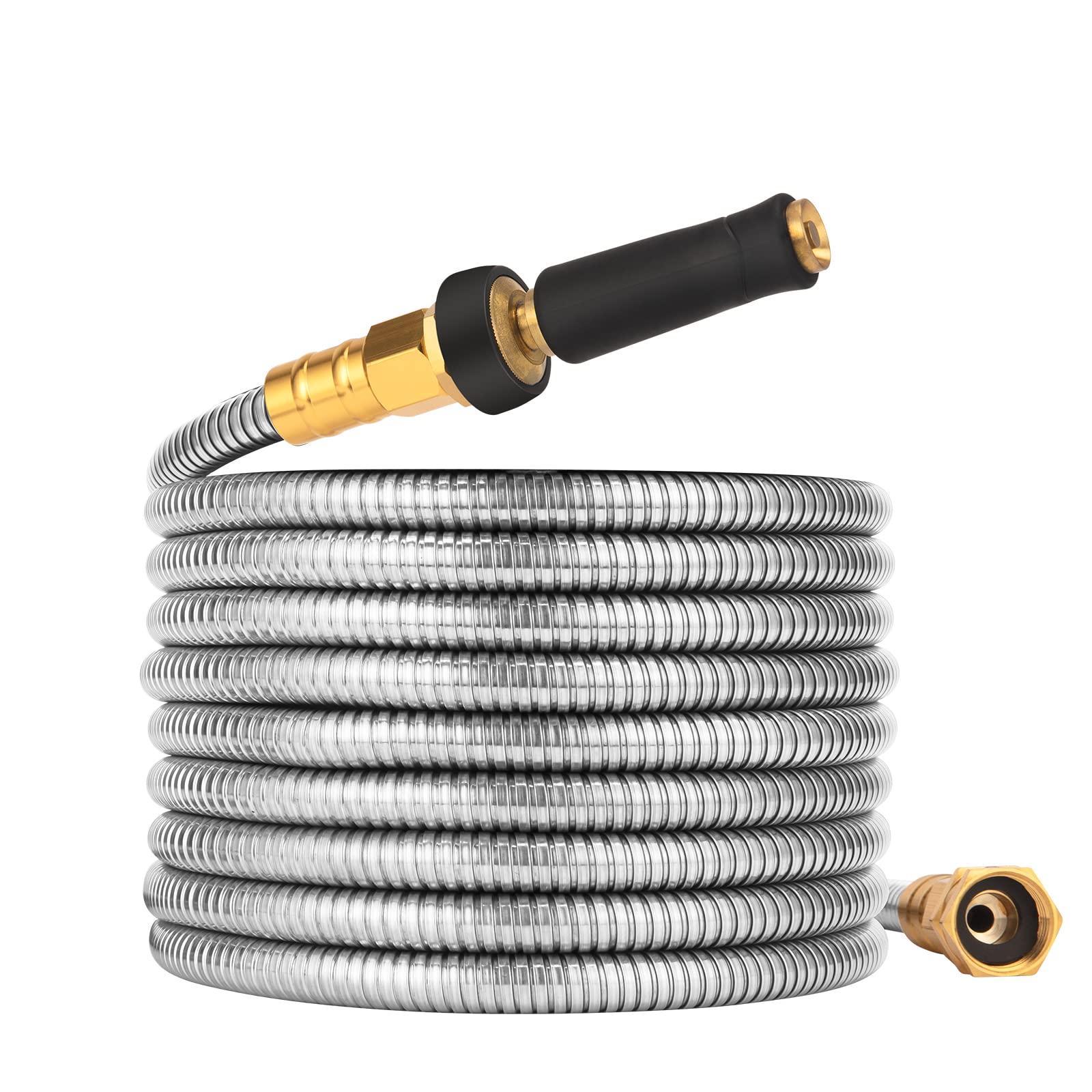 25 FT Stainless Steel Garden Hose - 304 Metal Expandable Water Hose, No Kink Explosion & Bite Proof - Perfect for Outdoor Gardening, Lawn Watering & Car Washing