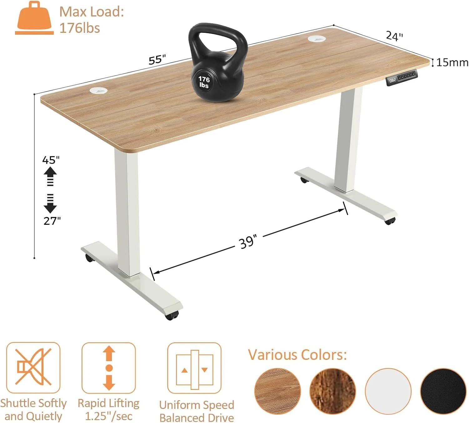 Electric Standing Desk 55 x 24 Inches - Adjustable Height Sit Stand Desk with Memory Preset & Wheels, Oak Finish - Perfect for Home Office, Gaming & Computer Workstation (Ergonomic Workspace Solution)