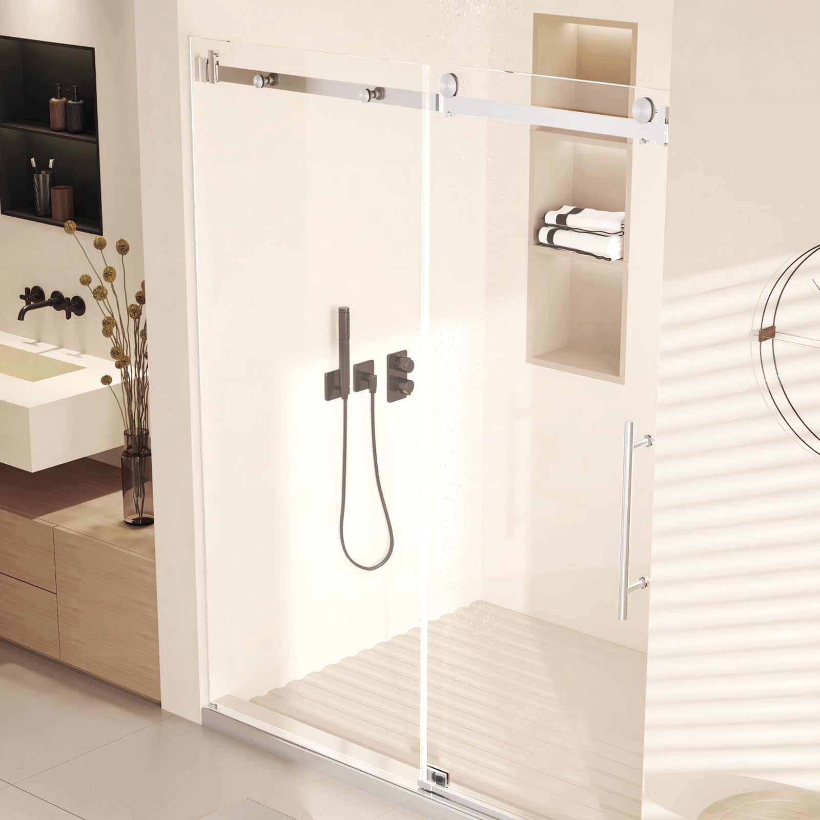 Frameless Tempered Glass Shower Door - Stainless Steel Handle & Waterproof Seal - for Bathroom Safety