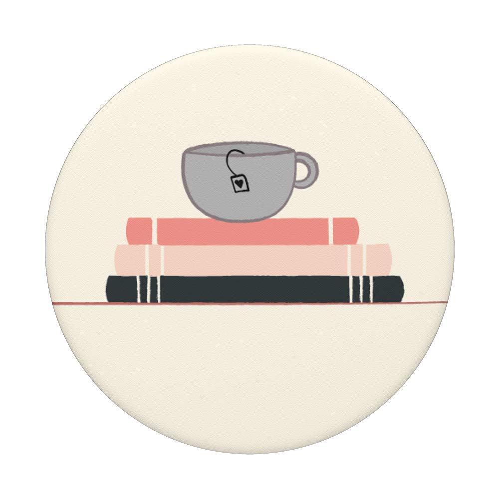 Swappable PopGrip for Phones & Tablets - Cute Book Stack with Tea Cup Design for Book Lovers | Perfect Gift for Readers, Book Club Members & Tea Enthusiasts