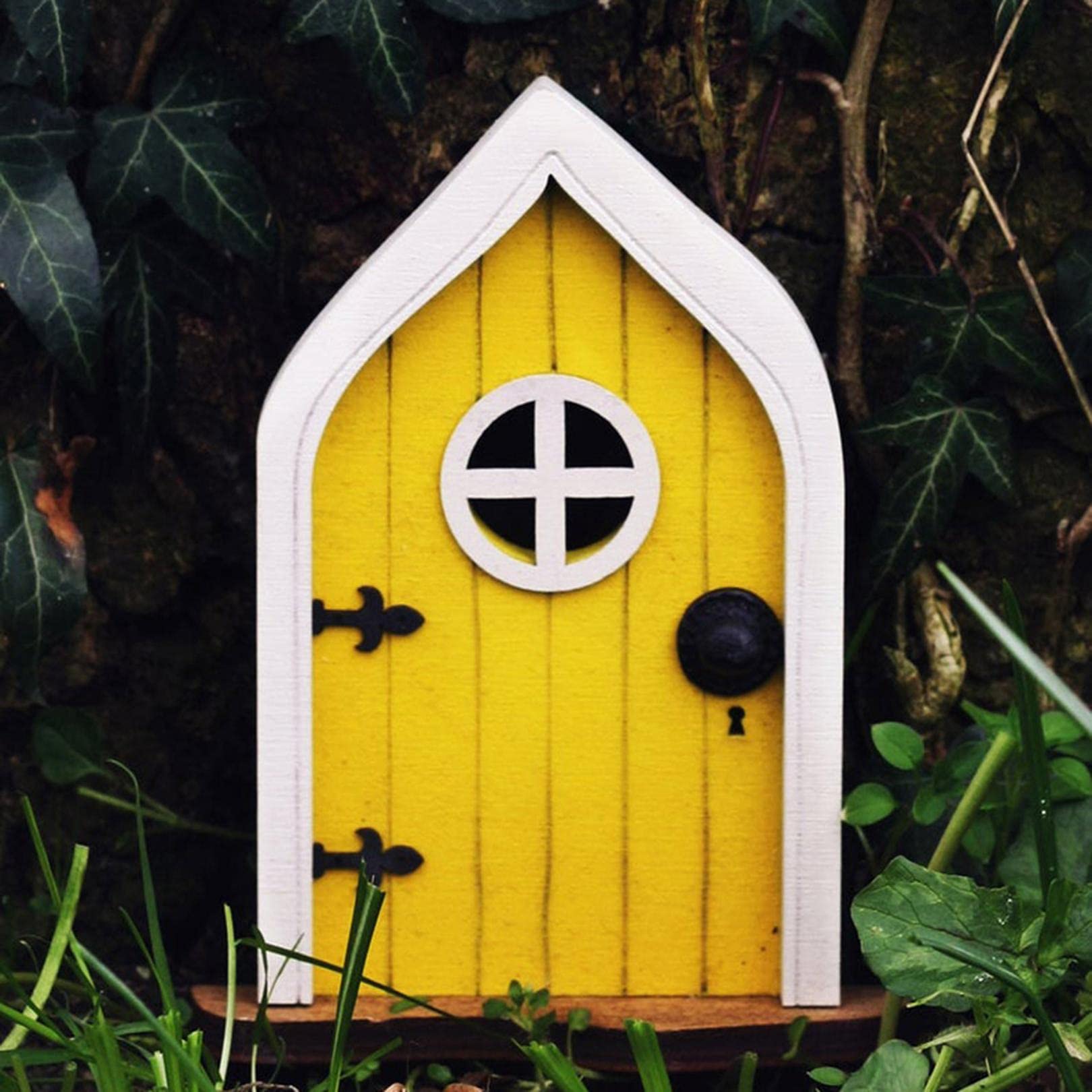 Miniature Fairy Garden Door for Trees - Yellow Handmade Outdoor Fairy Door Decor, Yard Art & Garden Sculpture - Perfect for DIY Fairy Gardens, Tree Trunk Decorations & Whimsical Outdoor Displays