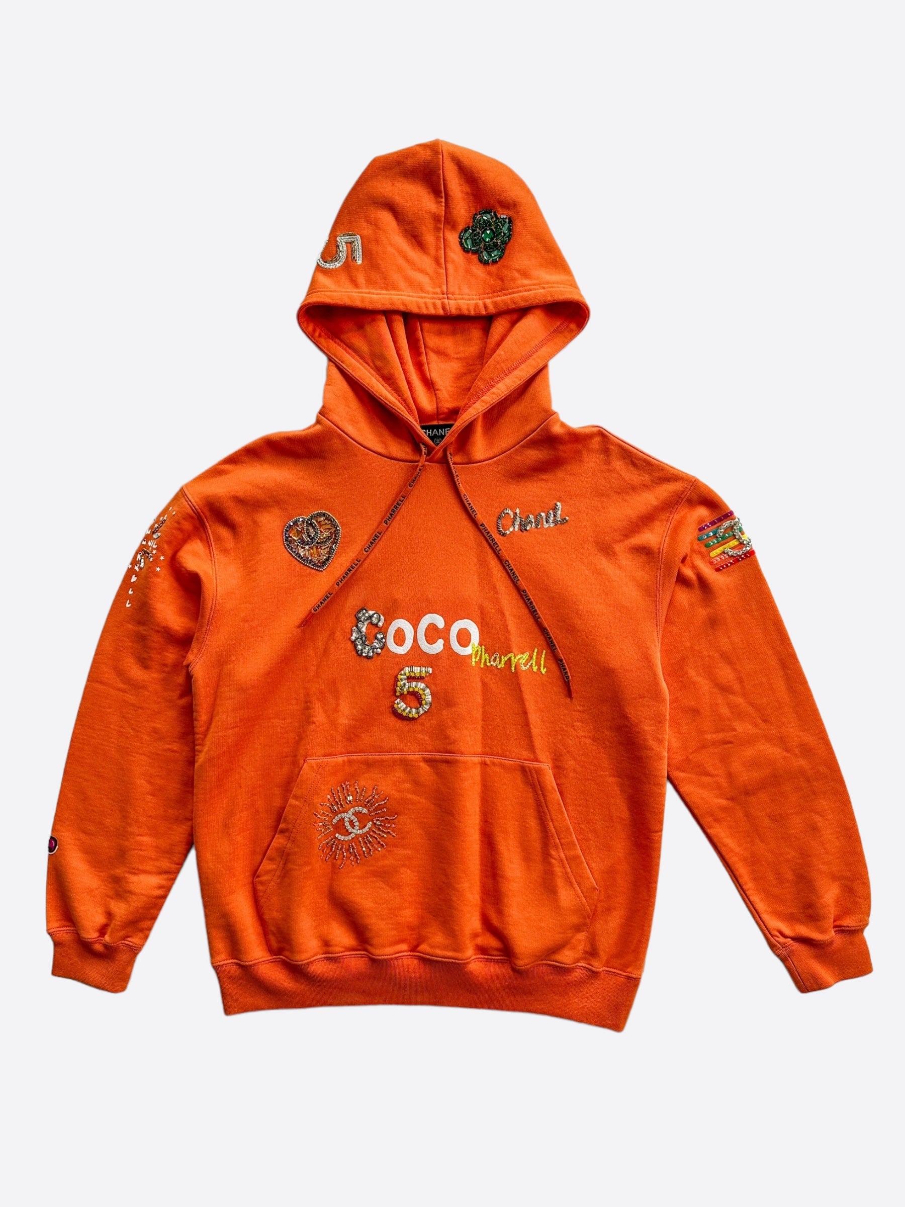 Chanel Pharrell Orange Embroidered Graphic Hoodie for Men - Streetwear Fashion Hooded Sweatshirt | Perfect for Casual Outfits, Urban Style & Fashion Events