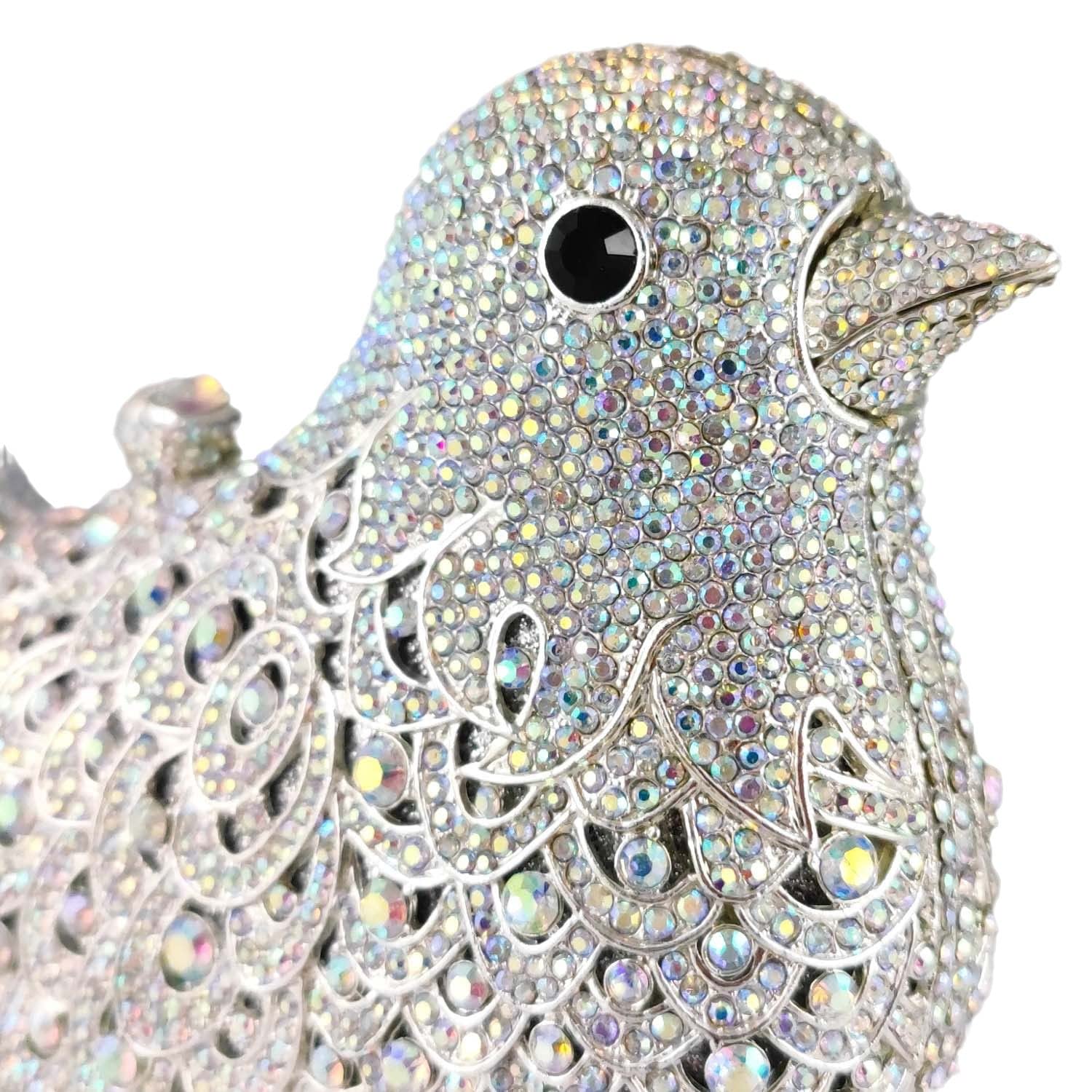 Elegant Crystal Rhinestone Clutch Purse for Women - Luxury Wedding Party Evening Bag with Pigeon Design - Perfect for Bridal Events, Prom Nights & Formal Occasions
