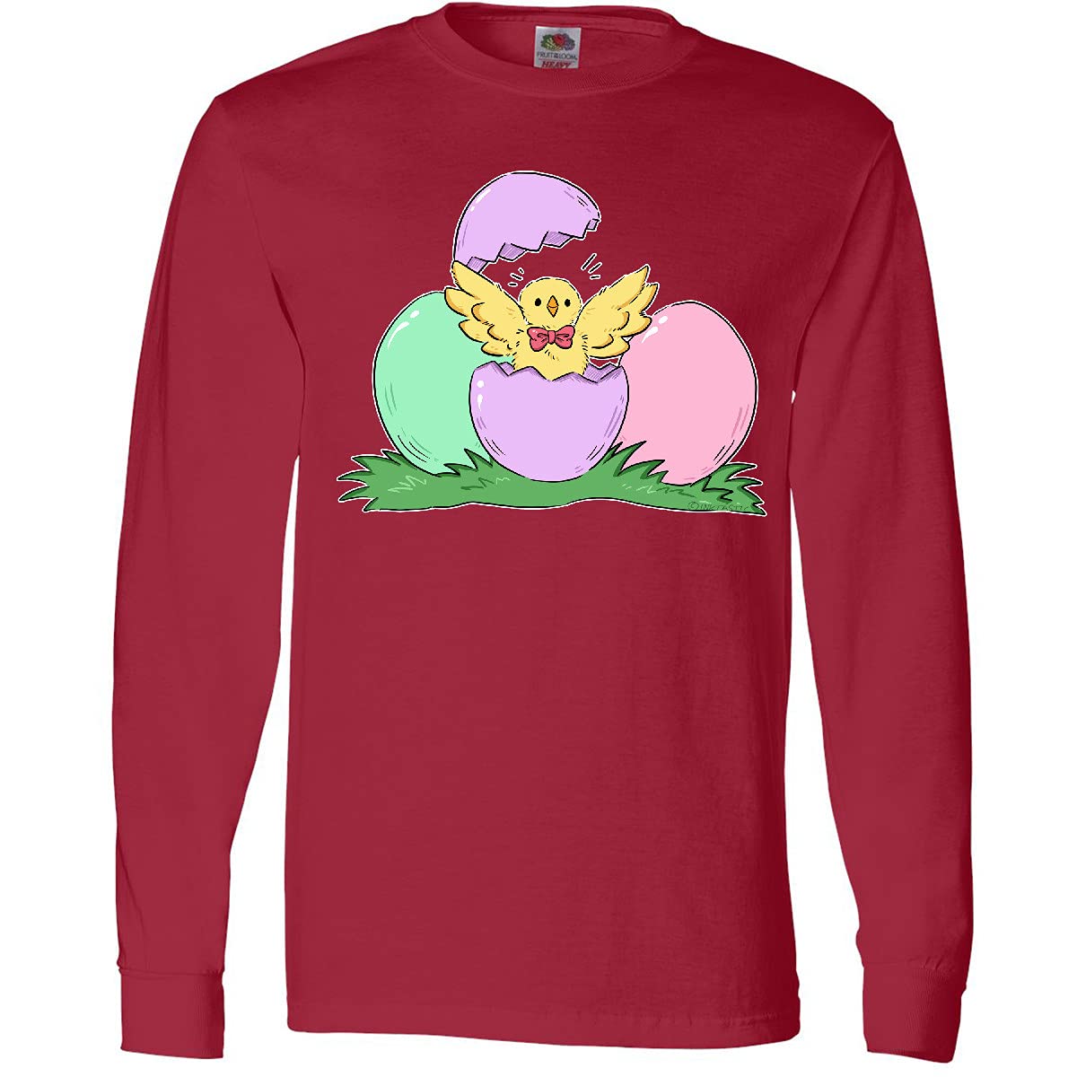 Inktastic Cute Easter Chick Hatching from Egg Long Sleeve T-Shirt for Women & Men - Funny Easter Egg Design Tee for Spring Holiday Outfits & Family Gatherings