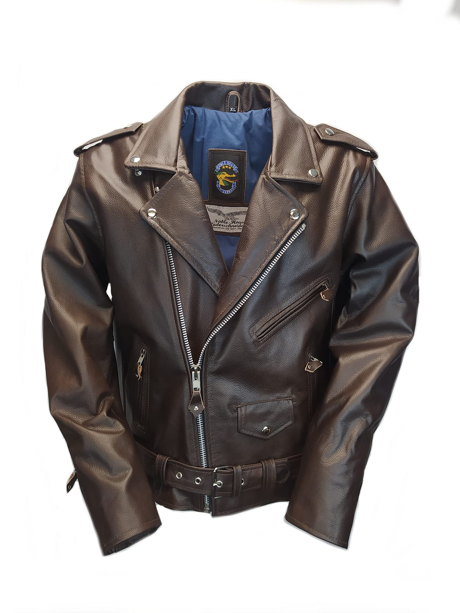 Noble House Rockabilly Leather Jacket - Marlon Brando Brown Vintage Style Motorcycle Biker Jacket for Men | Perfect for Riding, Casual Wear & Retro Fashion