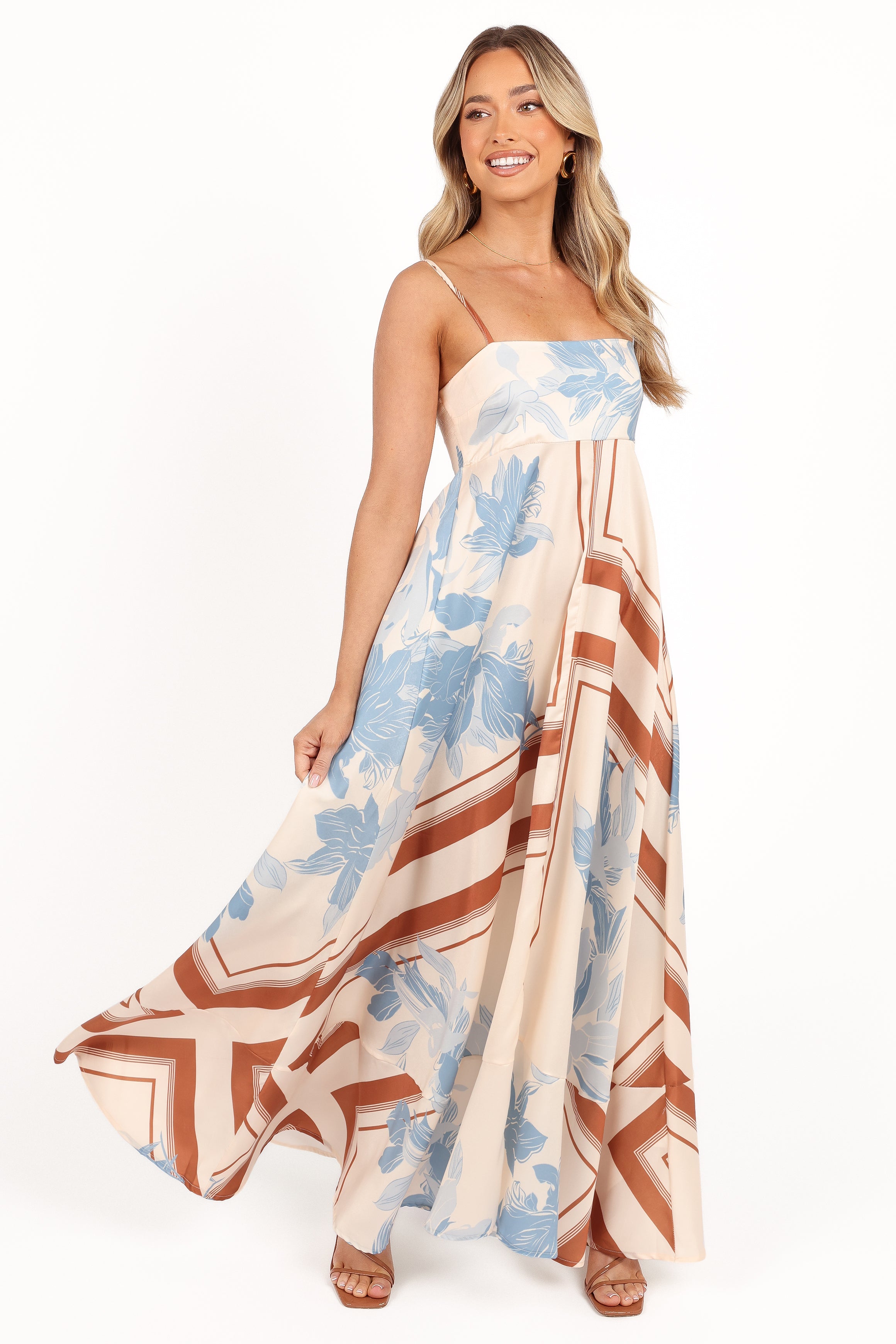 Elanor Maxi Dress - Pale Blue Floral Print | Elegant Summer Dress for Beach, Vacation & Casual Outings