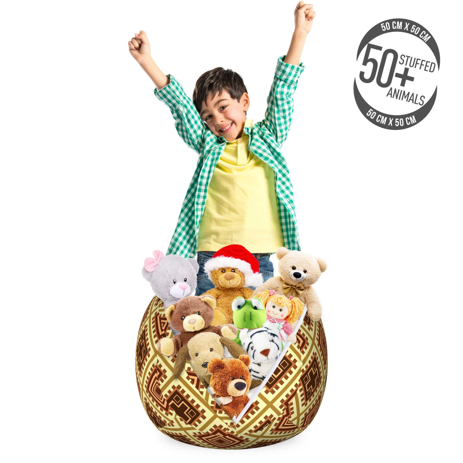 Ambesonne Oriental Storage Toy Bag Chair - Geometric Lines Modern Stuffed Animal Organizer, Washable Small Size in Pale Coffee Cinnamon | Kids Room Decor, Nursery Storage, Playroom Organization