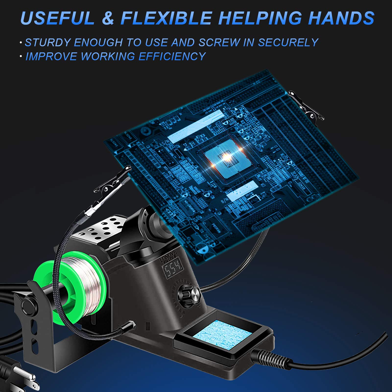 Lenovo 60W Soldering Iron Station Kit with Adjustable Temperature (194°F-896°F), LED Display, Sleep Mode & C/F Switch - Includes 2 Helping Hands, 5 Solder Tips & Solder Wire (926-Black) - Perfect for Electronics Repair, DIY Projects & Hobbyists