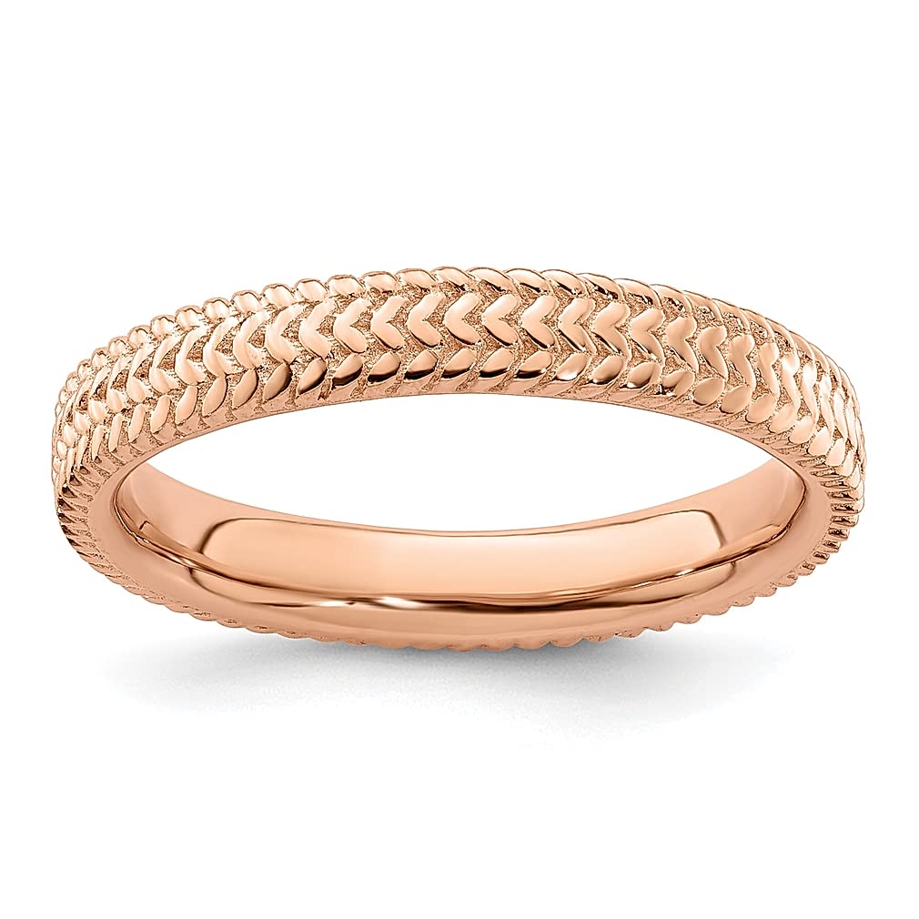925 Sterling Silver Pink Plated Stackable Band Ring for Women - Textured Fashion Jewelry Gift for Her - Perfect for Everyday Wear, Stacking & Special Occasions