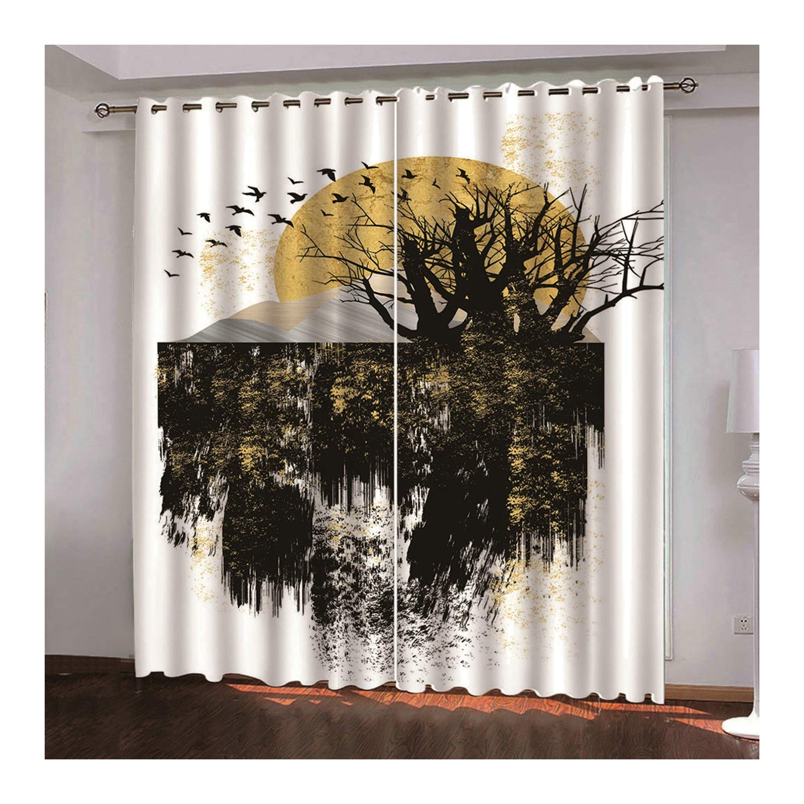 Daesar 52x63 Inch Polyester 3D Landscape Art Curtains - Black Gold White Window Treatments for Living Room & Bedroom (Set of 2 Panels) - Perfect for Home Decor, Privacy & Light Filtering