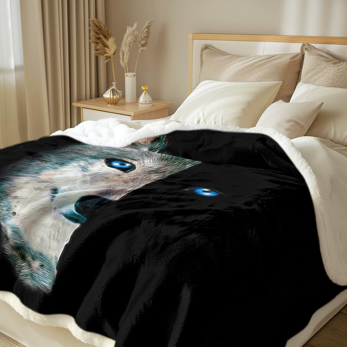 Sleepwish Super Soft Fleece Throw Blanket - Wolf Animal Print Sherpa Blanket for Couch, Bed, Sofa & Baby (30x40 Inches) - Cozy Home Decor, Winter Warmth & Gift Idea