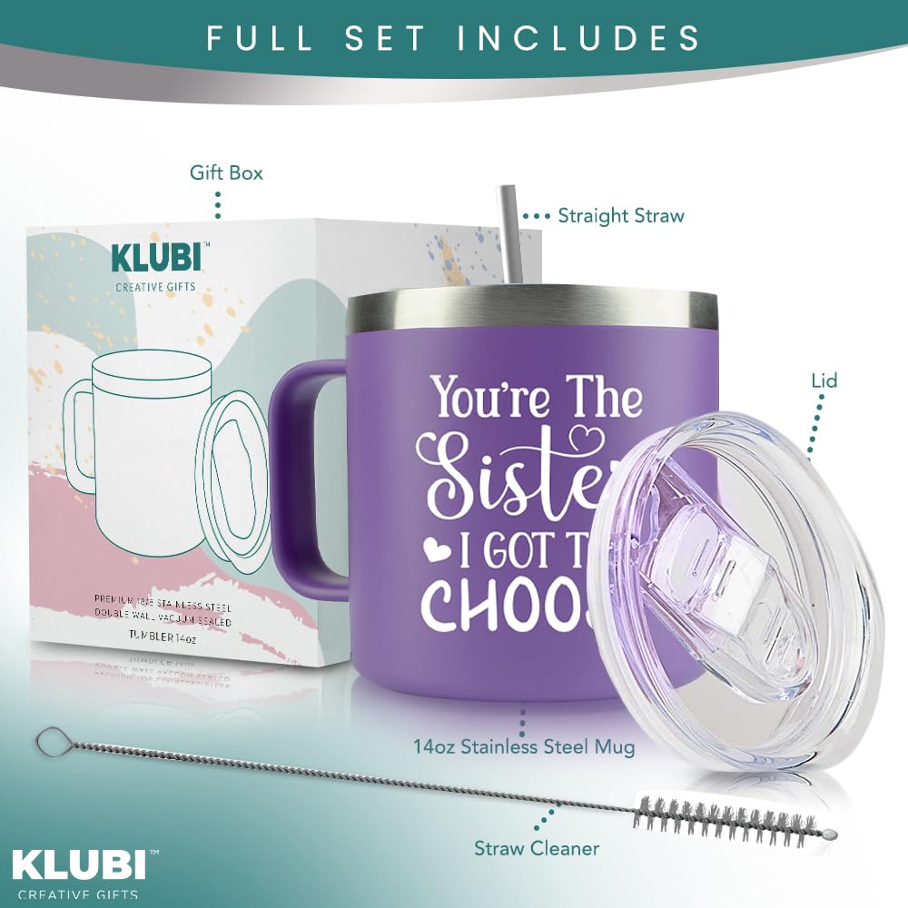 KLUBI Best Friend Gift – You’re the Sister I Got to Choose 14oz Purple Tumbler Mug, Unique Purple Gifts for Women, Sister & Friend Coffee Mug, Perfect for Valentine’s Day, Birthdays, or Everyday Use