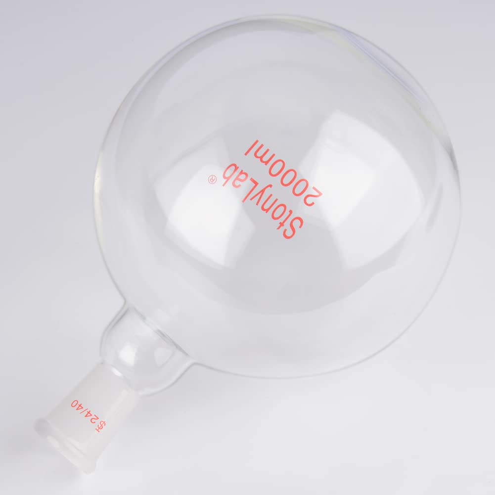StonyLab 2000ml Borosilicate Glass Short Neck Round Bottom Flask - Heavy Wall Single Neck RBF with 24/40 Standard Taper Joint - Ideal for Chemistry Lab, Distillation & Scientific Experiments