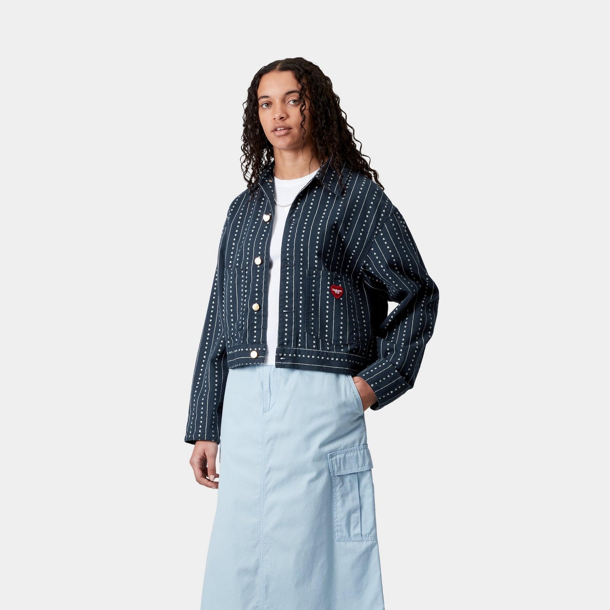 Women's Drewe Jacket - Ink & Natural Heart Pinstripe Design | Stylish Casual Outerwear for Fall & Winter | Perfect for Work, Dating & Everyday Wear
