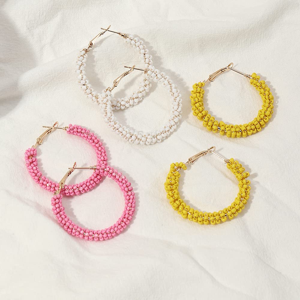 Bohemian Colorful Beaded Hoop Earrings - Handmade Large Geometric Dangle Earrings for Women | Ethnic Statement Jewelry for Parties, Weddings & Festival Outfits