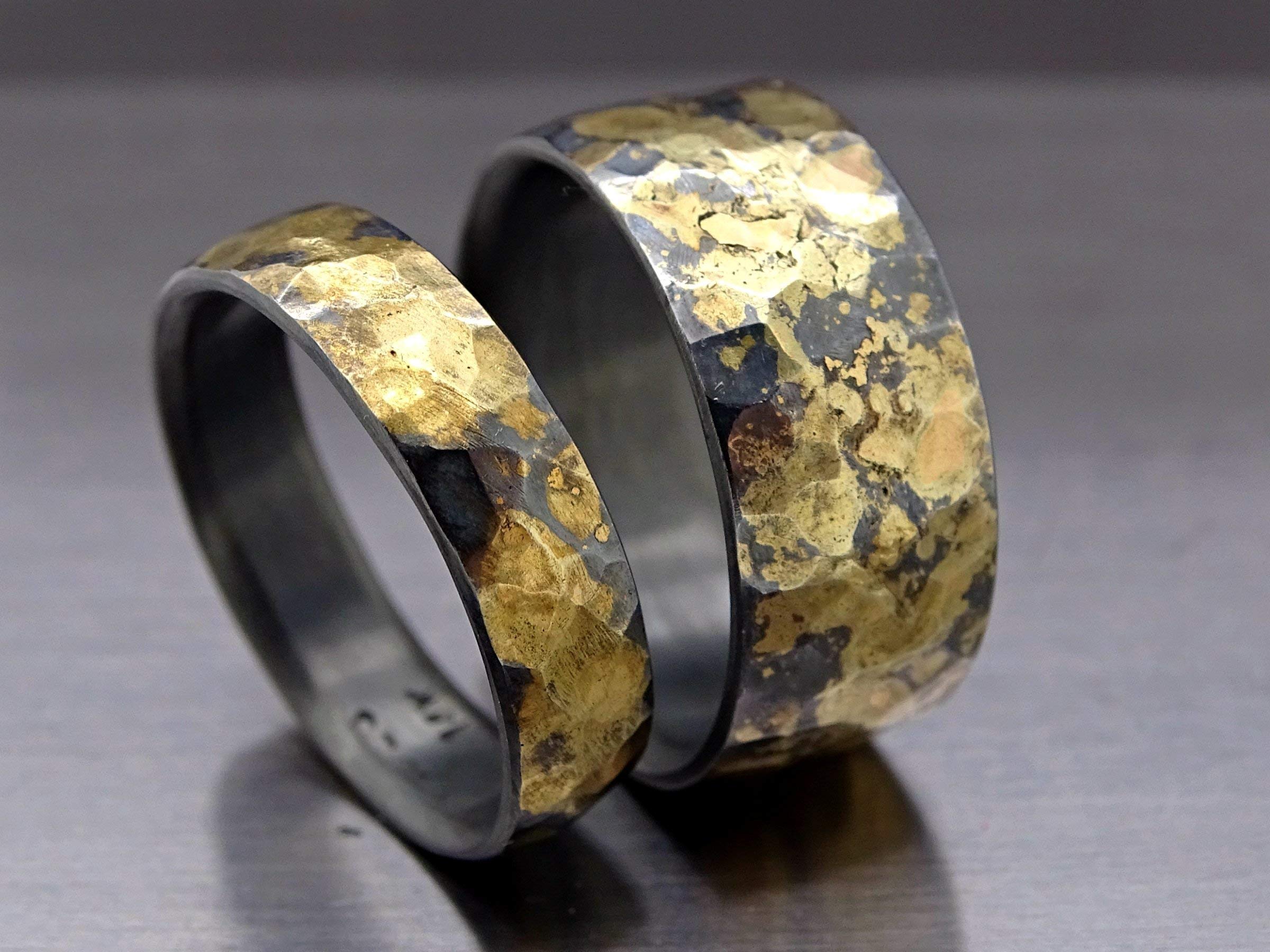 Viking Wedding Ring Set - Matching Oxidized Black Gold Wedding Bands, Forged Celtic Rings for Couples - Perfect for Viking-Themed Weddings, Anniversary Gifts & Medieval Lovers