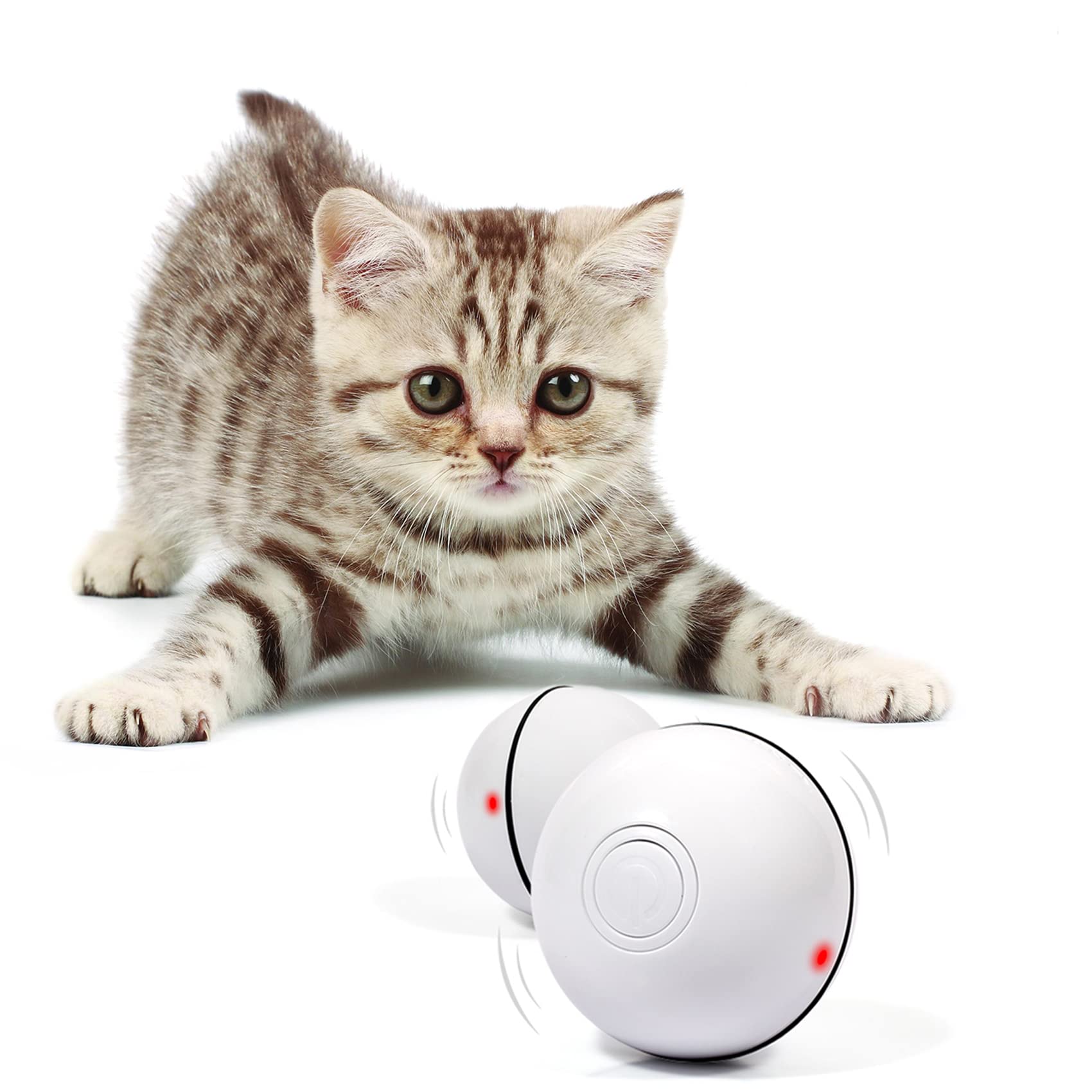 YOFUN Smart Interactive Cat Toy - Upgraded 360° Self-Rotating USB Rechargeable Wicked Ball with LED Lights, Stimulates Hunting Instinct for Indoor Cats | Perfect for Playtime, Exercise & Boredom Relief (White)