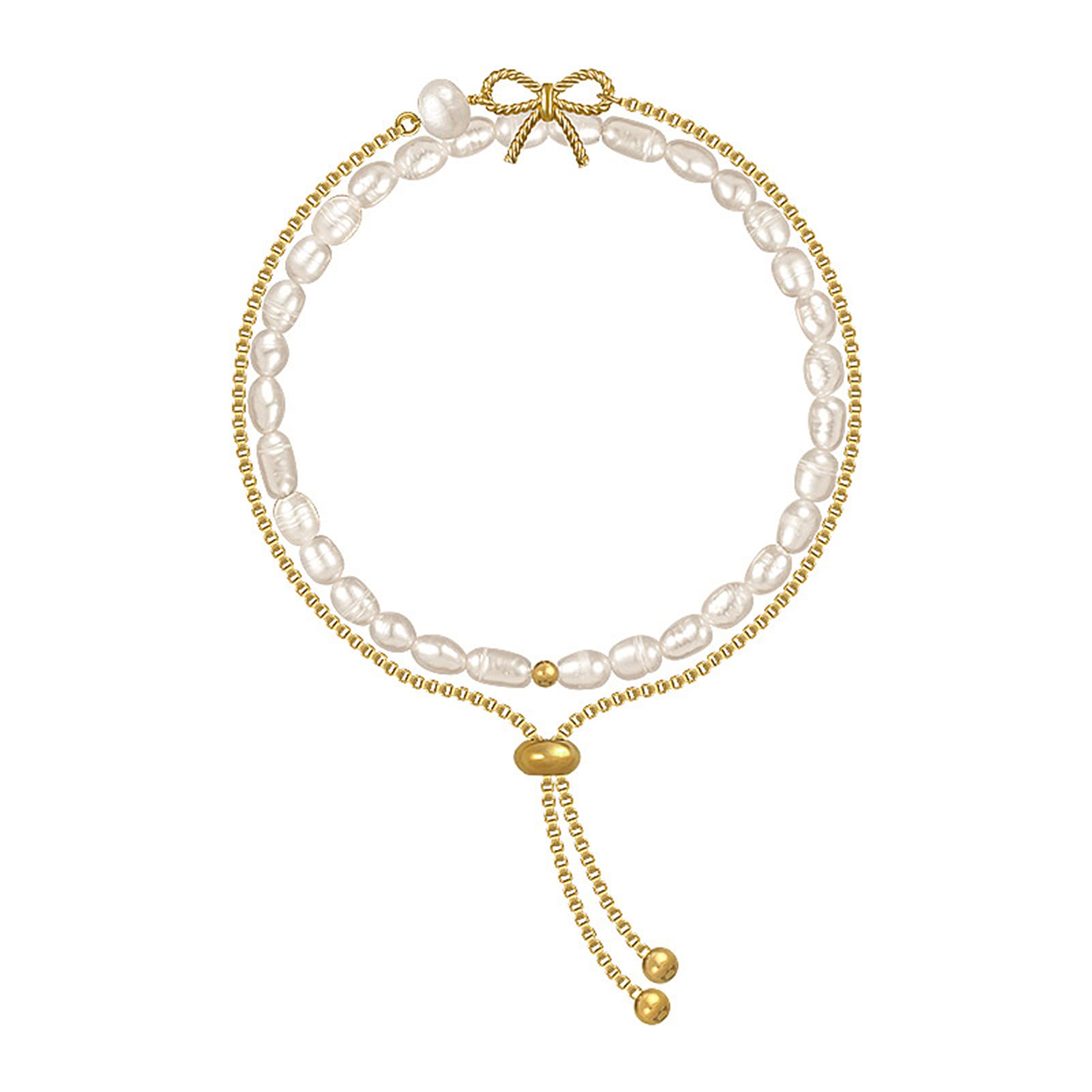 2Pcs/Set Elegant Faux Pearl Bow Double Layer Chain Bracelets for Women - Stylish Jewelry Accessory for Birthday Gifts & Daily Wear
