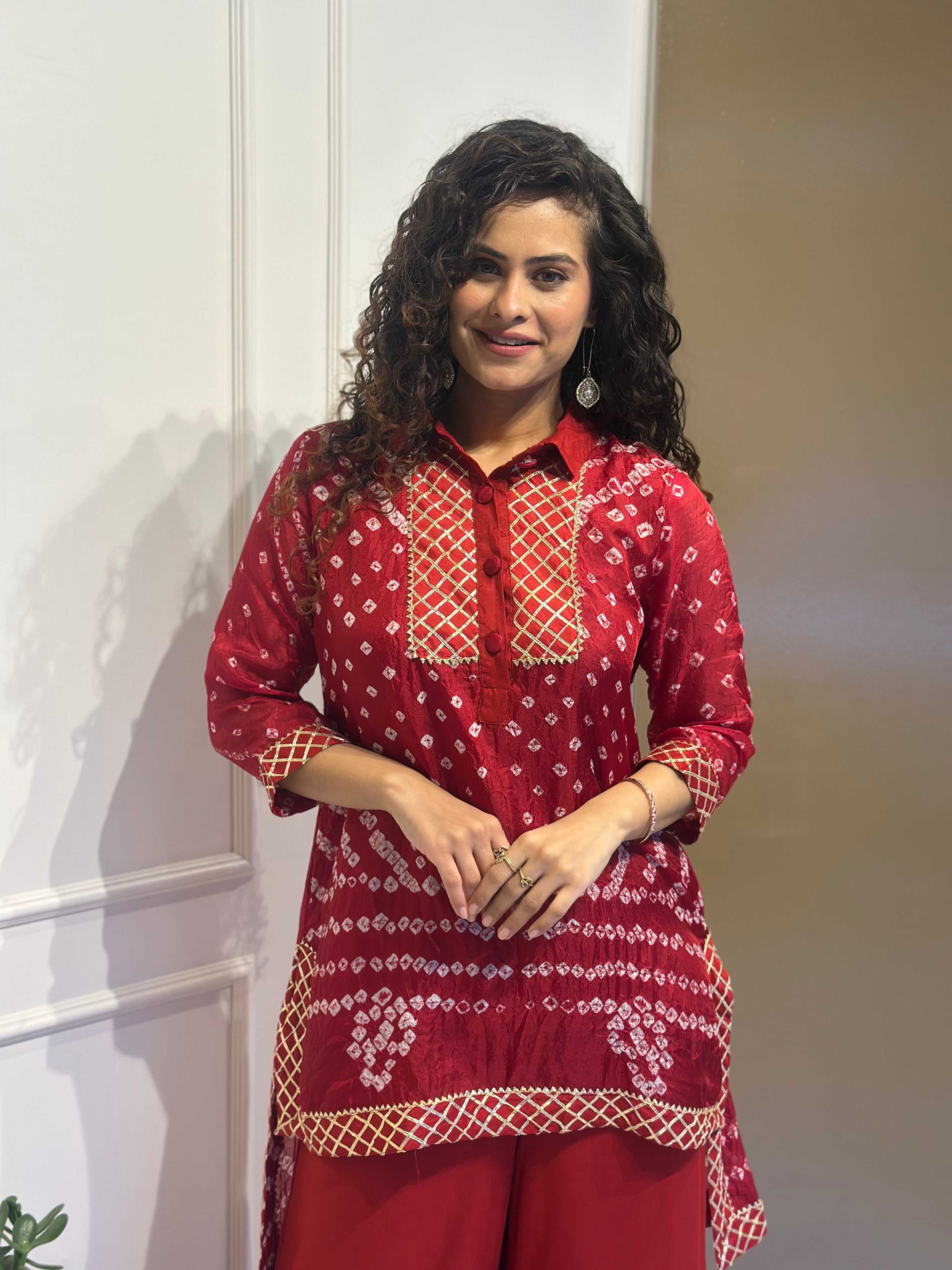 Gota Bandhej Co-Ord Set | Traditional Indian Embroidered Women's Outfit | Perfect for Festivals, Weddings & Ethnic Occasions