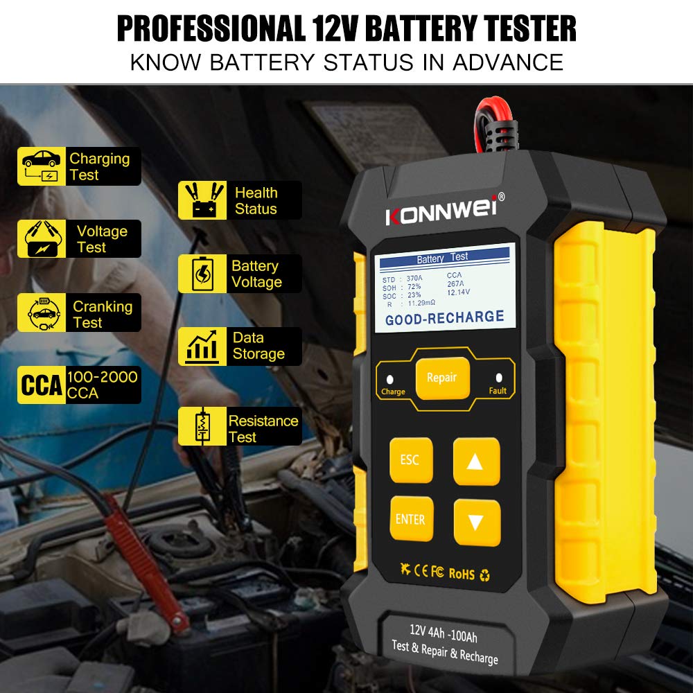 KW860 Enhanced OBD2 Scanner & KW510 Battery Charger Tester Combo - Professional Car Diagnostic Tool for Engine, ABS, Transmission - 12V Battery Tester & Maintainer - Perfect for Mechanics, DIY Auto Repair & Vehicle Maintenance
