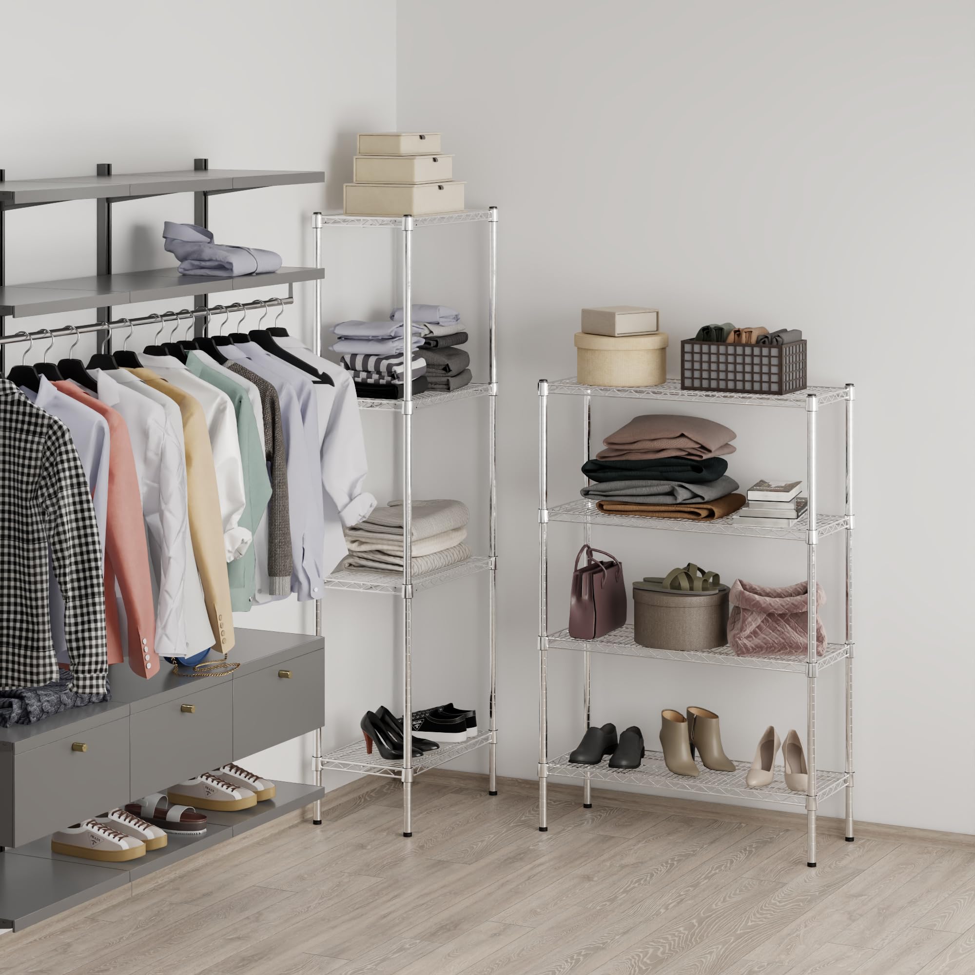 4-Tier Chrome Wire Shelving Kit - 14