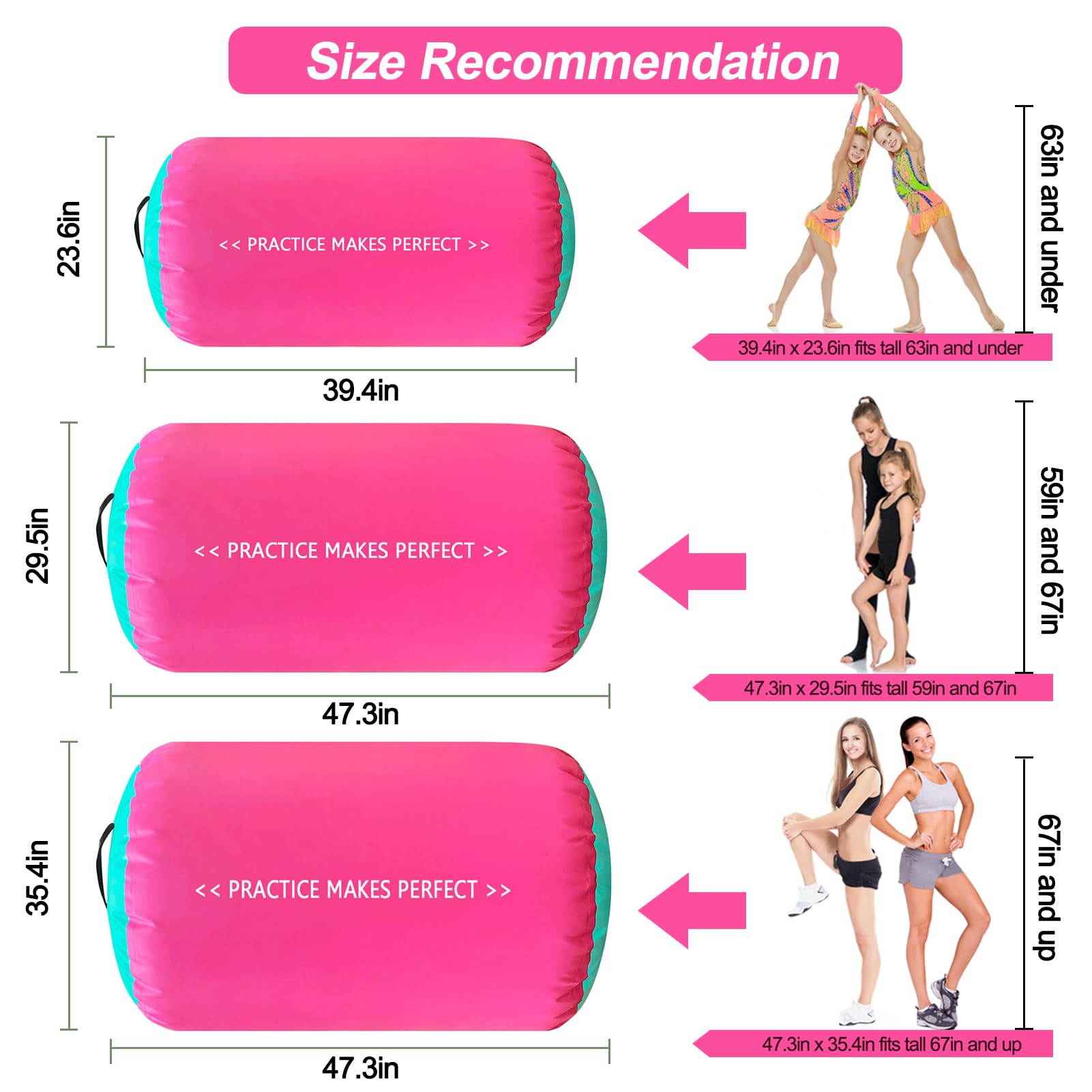 VOFiTNY Inflatable Gymnastics Air Mat - Foldable Tumbling Track with Air Barrel Octagon Mat & Electric Pump for Home Gym, Kids Play, Cheerleading Practice & Backyard Training