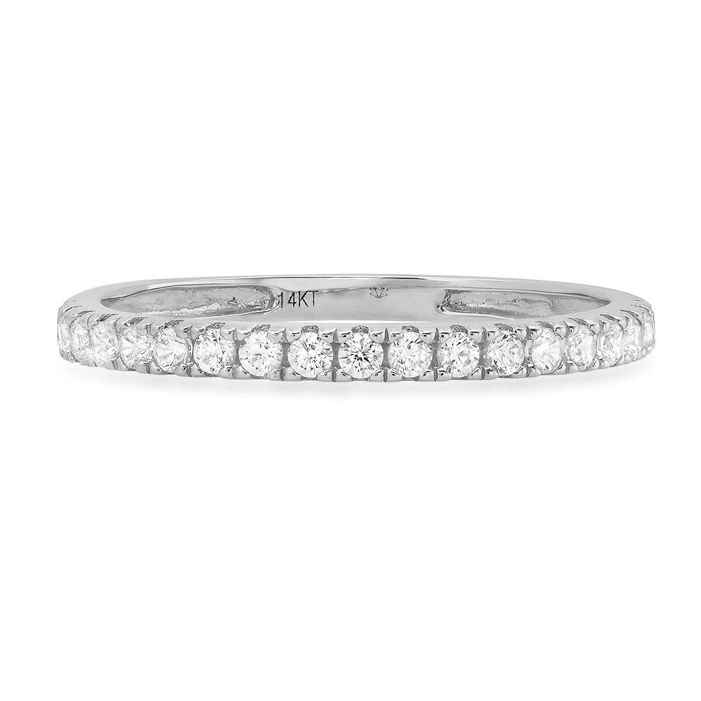 0.57 Carat Brilliant Round Cut Natural Diamond Ring - VS1-VS2 Clarity, I-J Color, 18K White Gold Stackable Wedding Band - Perfect for Engagement, Promise Rings & Anniversary Gifts - Art Deco Inspired Dainty Jewelry for Women (Size Available)