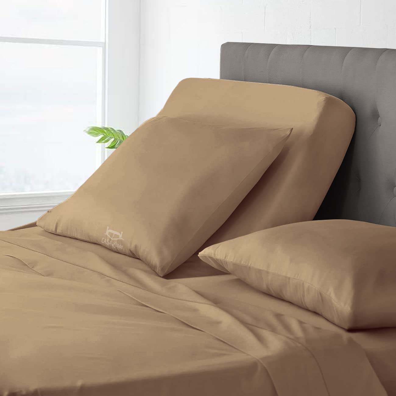 JS Sanders Collection 600TC 100% Cotton Split King Sheets for Sleep Number & Adjustable Beds - 4 Piece Set with 18