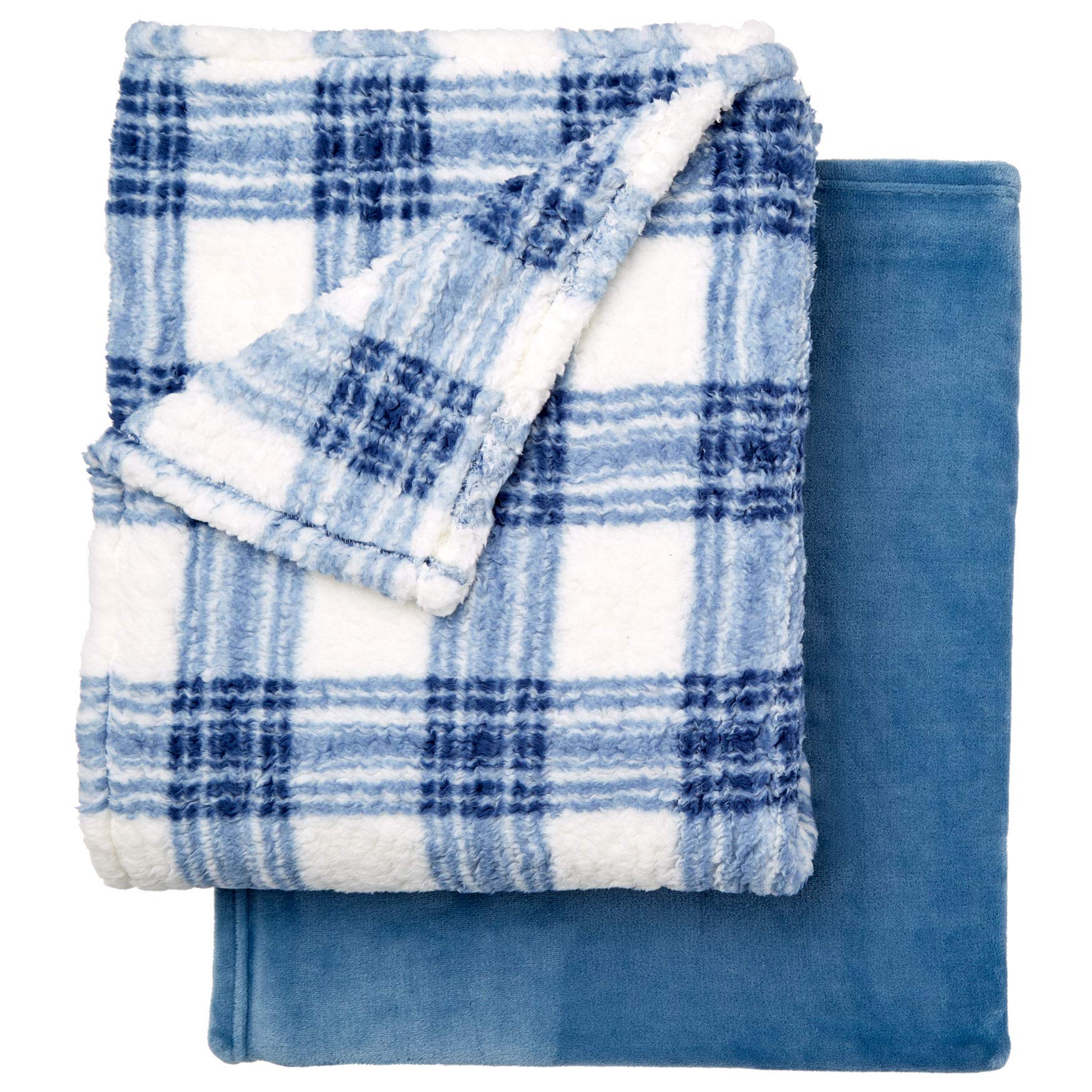 BrylaneHome Soft Fleece Blanket & Free Throw Blanket - King Size, Cozy Blue - Perfect for Bed, Sofa & Winter Nights